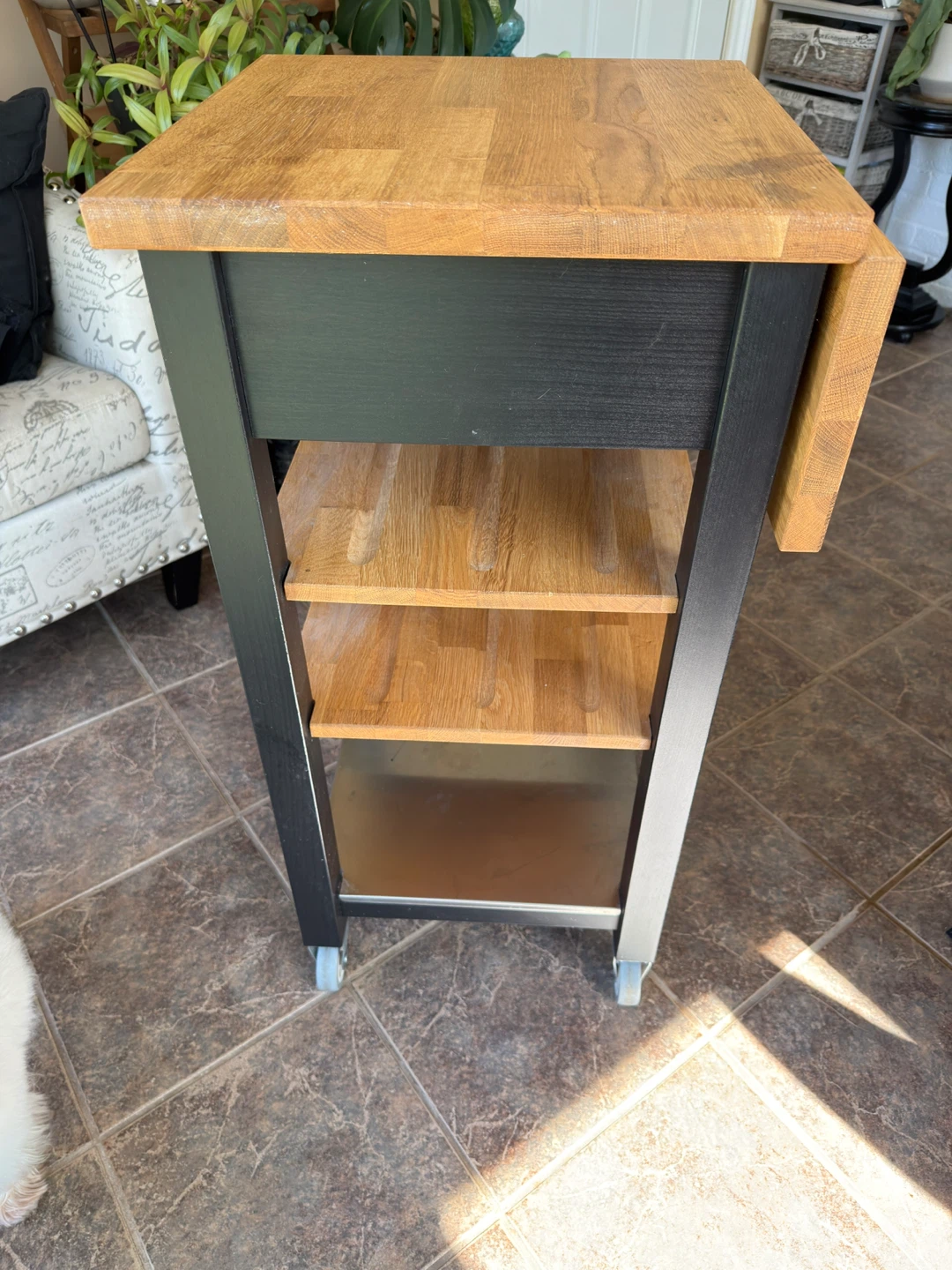 Drop Leaf Kitchen Cart with Drawer and Shelves - photo 3