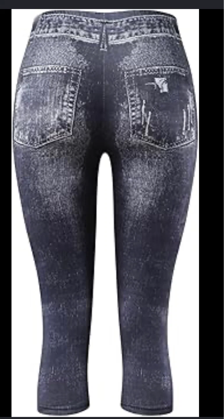 Women's Distressed Denim Print Leggings - photo 2