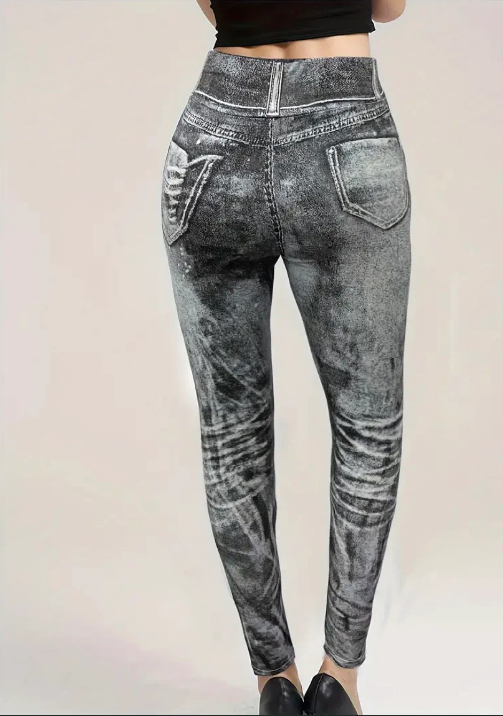 Women's Distressed Denim Print Leggings - photo 4