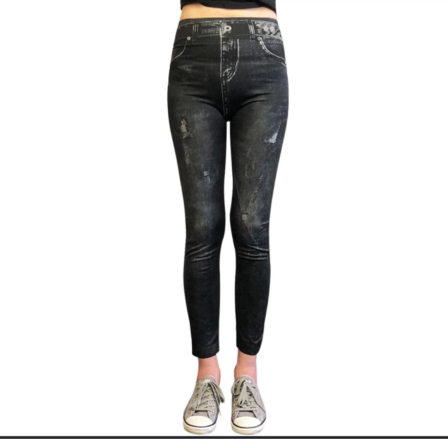 Women's Distressed Denim Print Leggings - photo 3