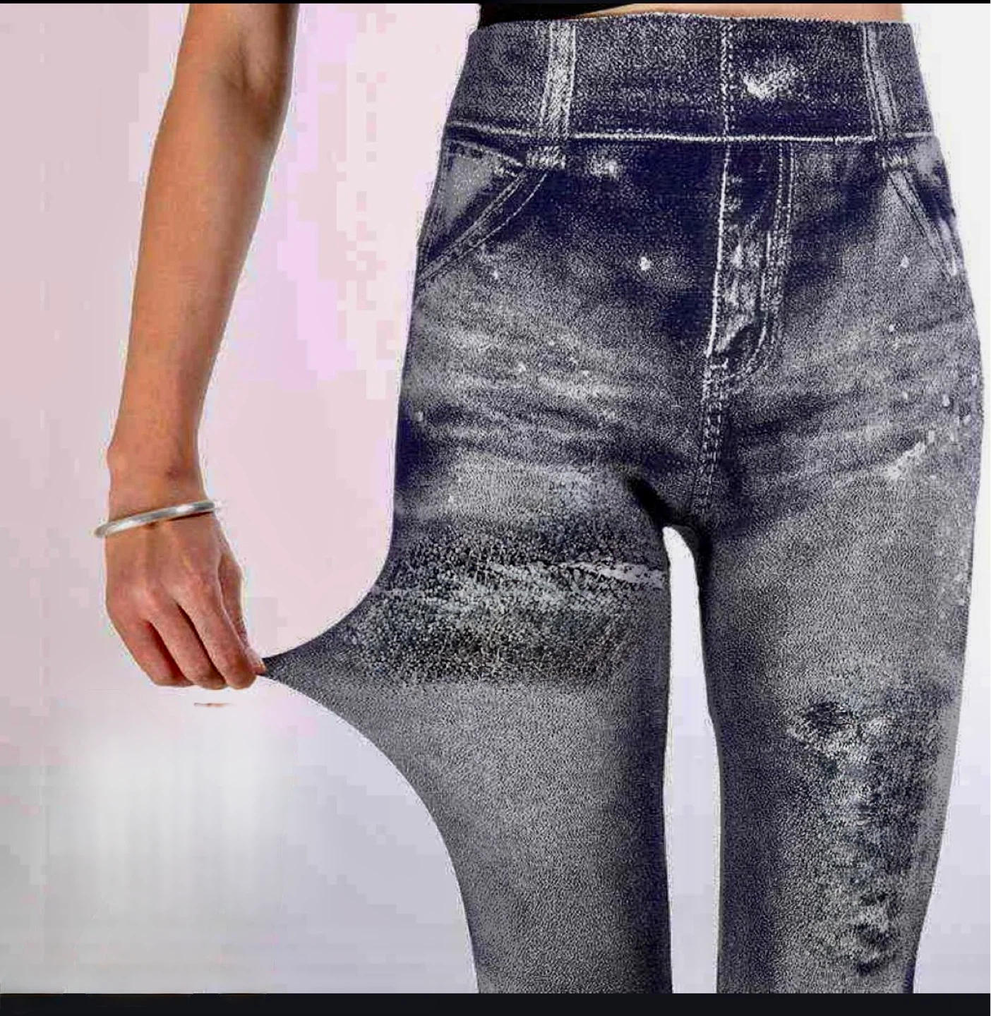 Women's Distressed Denim Print Leggings
