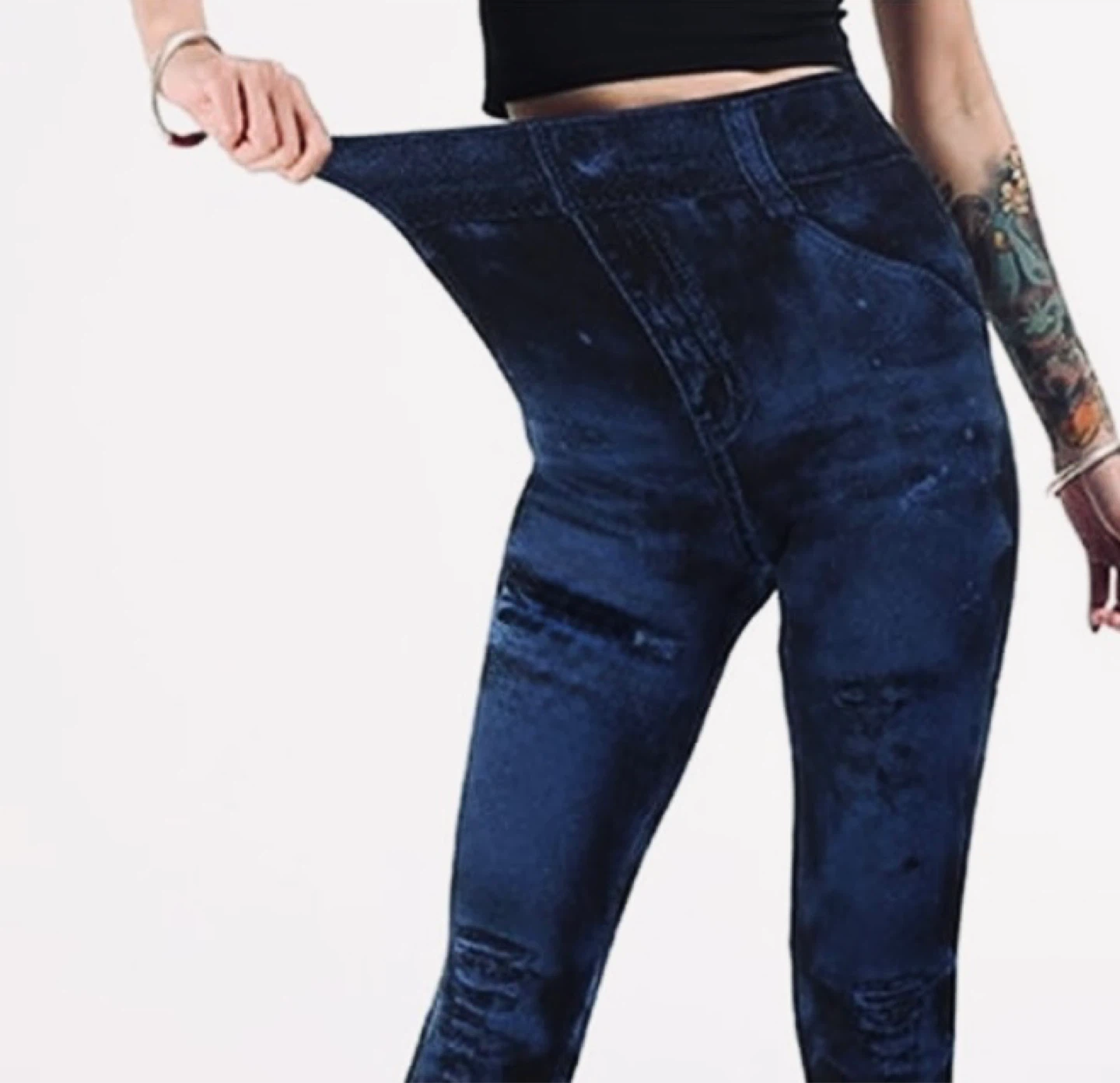 Blue Denim Print Leggings