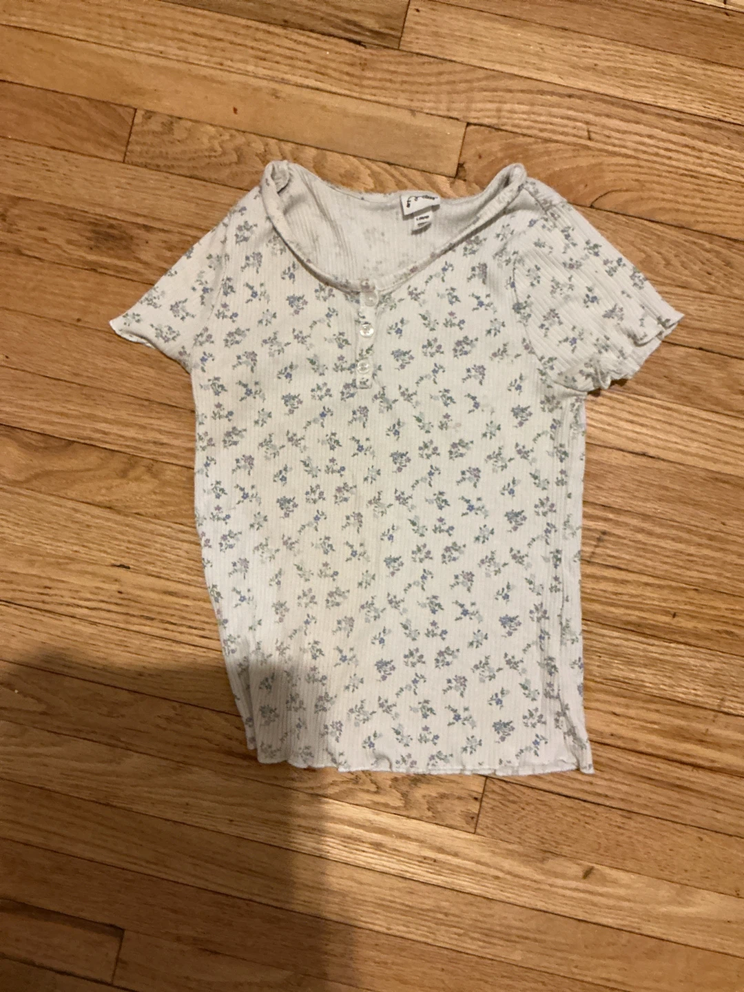 Cream Floral Print Ribbed Top