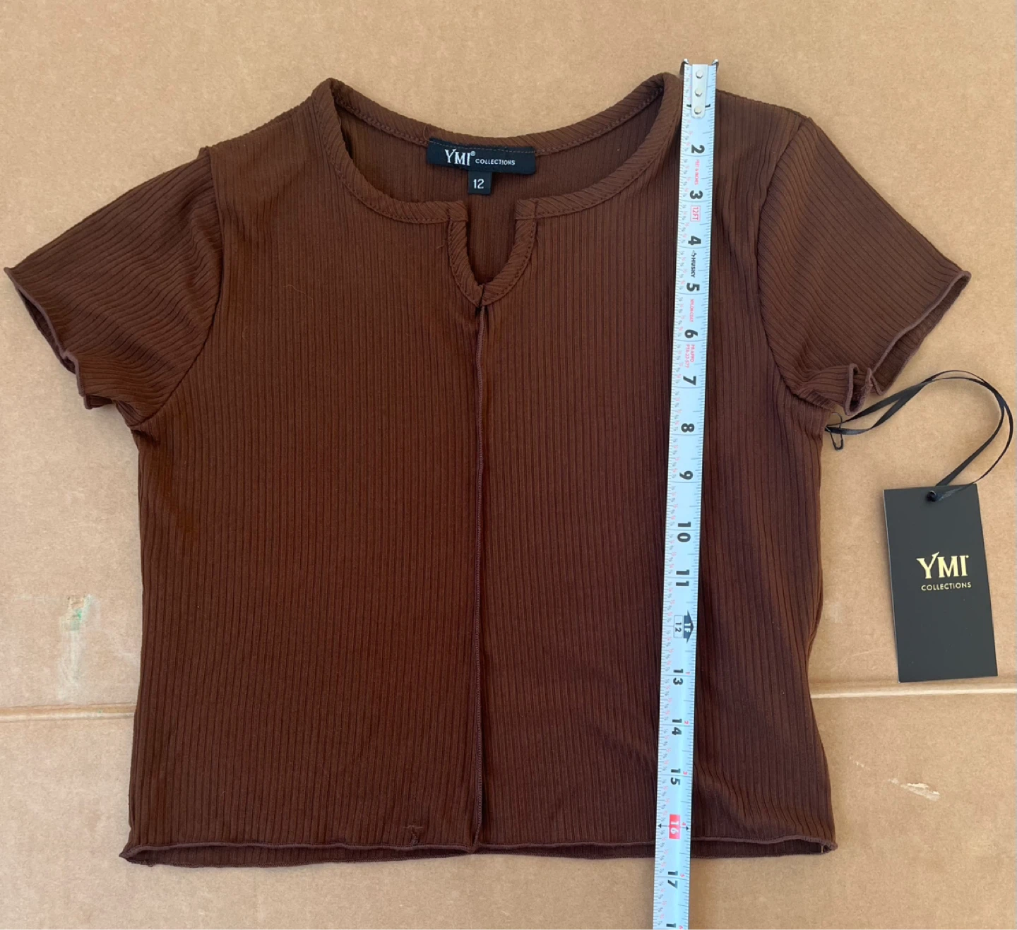 YMI Collections Brown Ribbed Crop Top Size 12 - photo 2