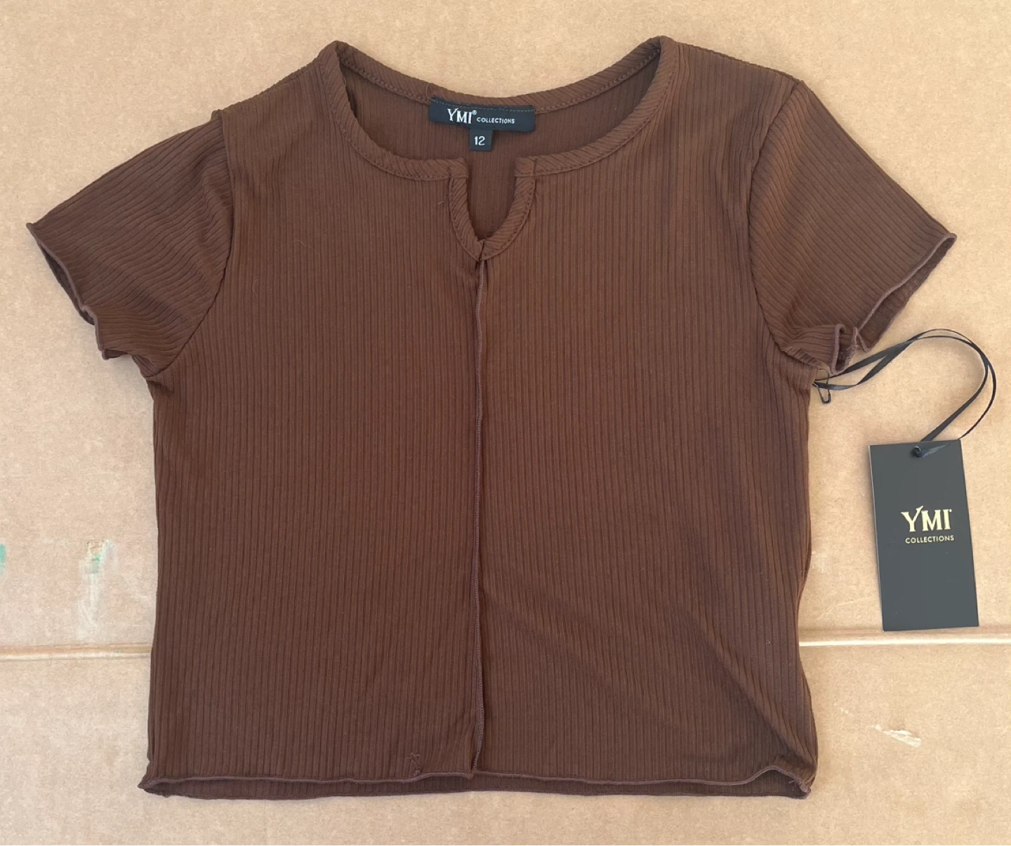 YMI Collections Brown Ribbed Crop Top Size 12