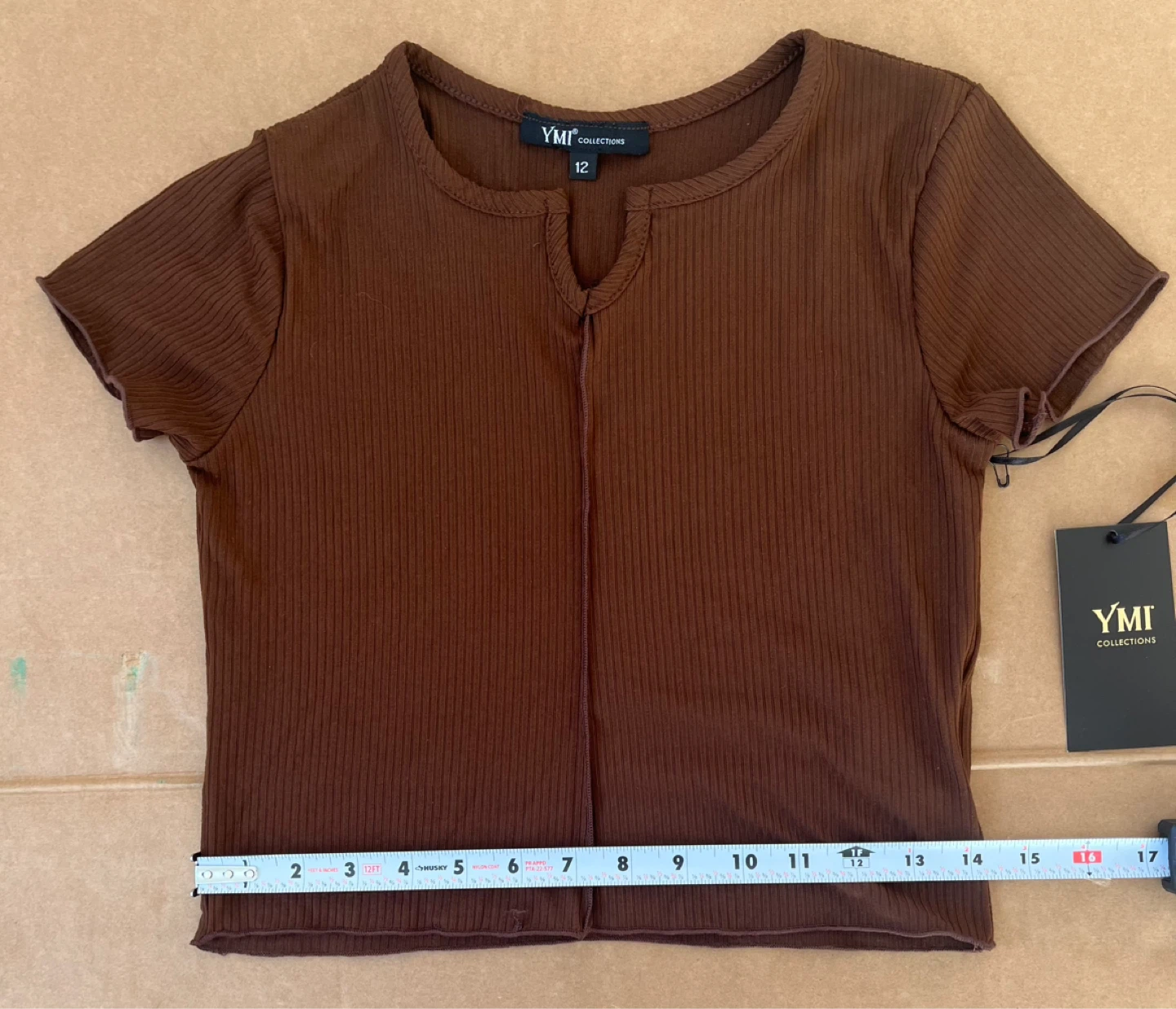 YMI Collections Brown Ribbed Crop Top Size 12 - photo 3