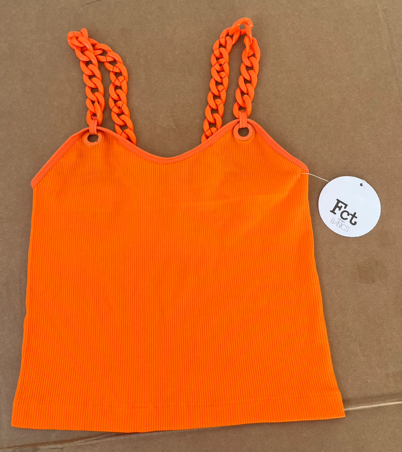Fct Basics Orange Ribbed Crop Top with Chain Straps