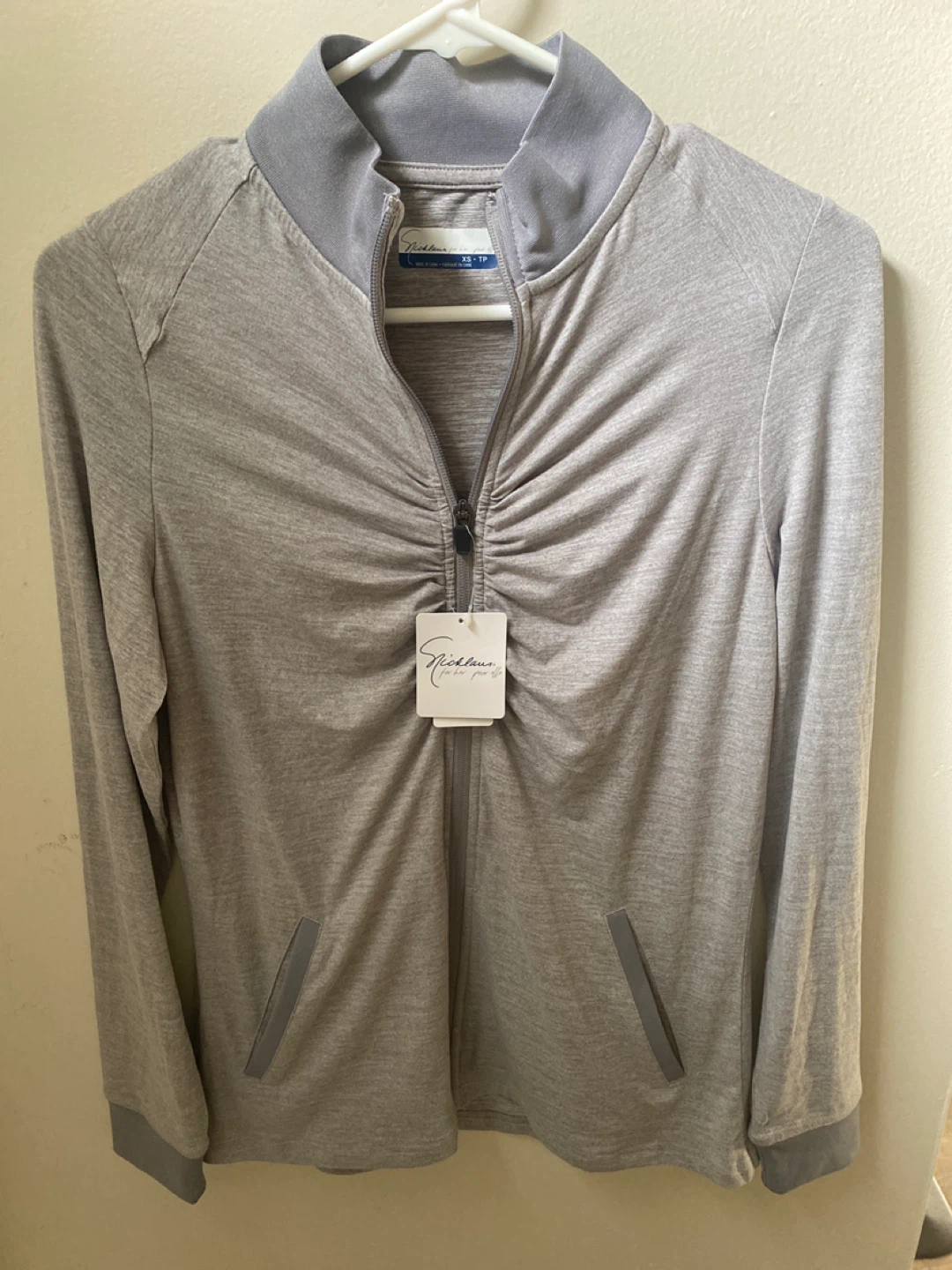 Micklaus Grey Ruched Full-Zip Jacket XS