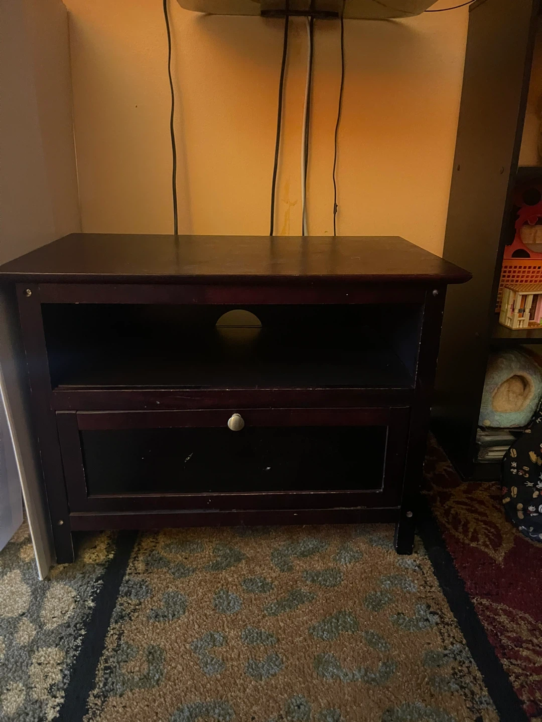 Dark Wood TV Stand with Drawer
