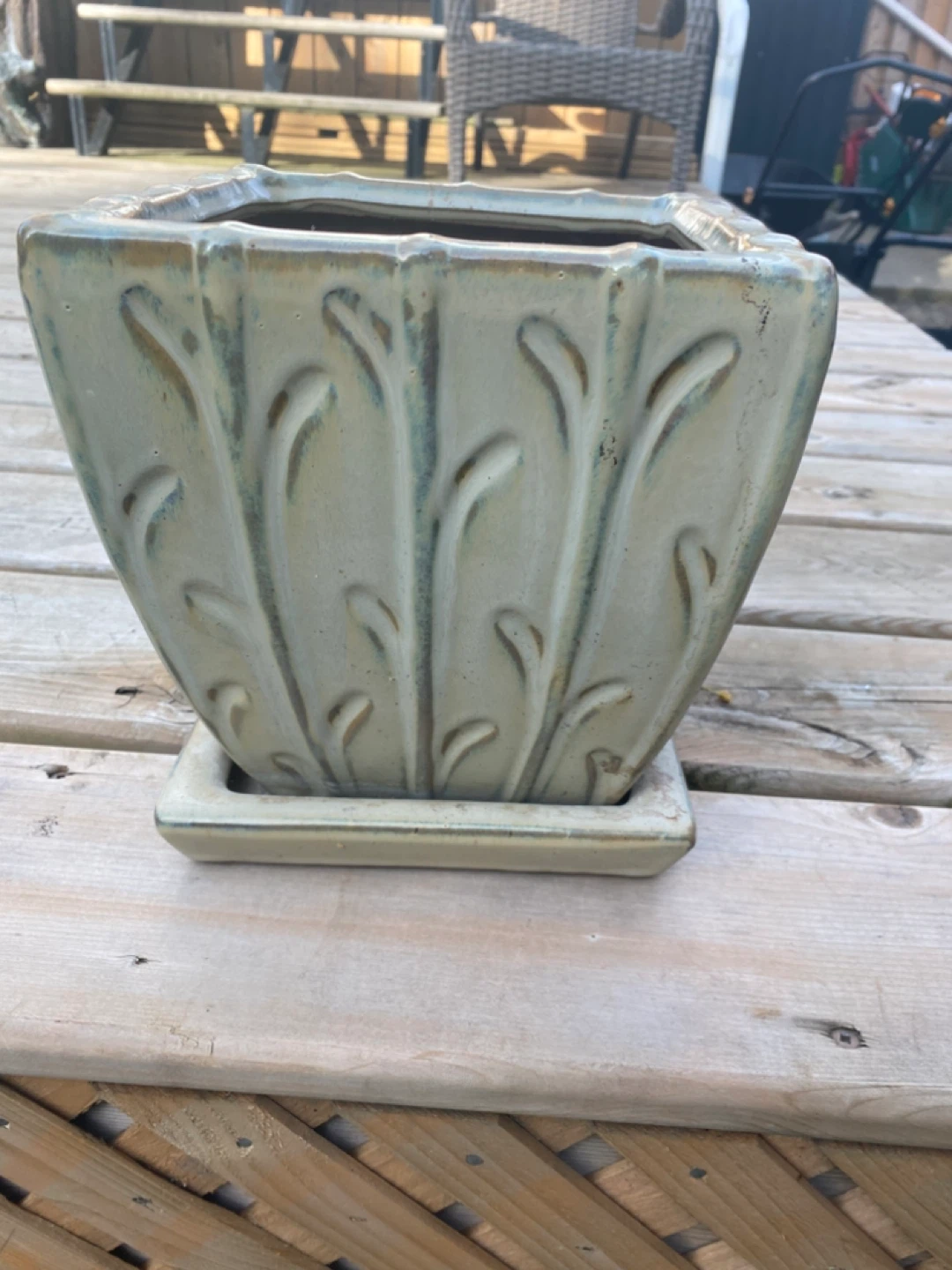 Square Ceramic Planter Pot with Saucer