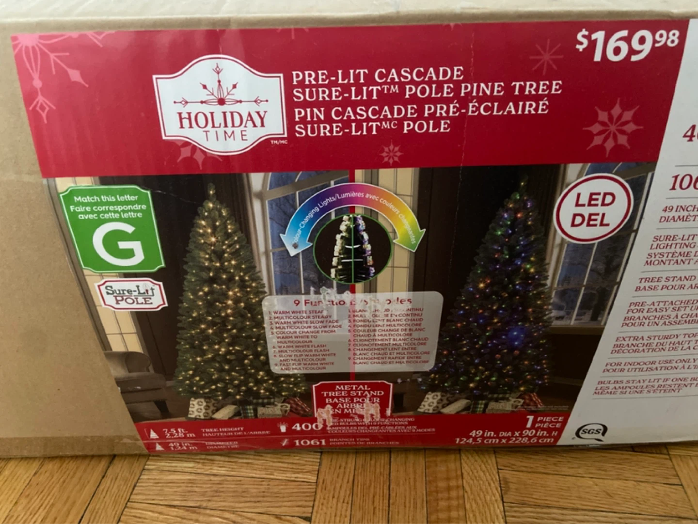 Holiday Time 7.5 ft. Pre-Lit Cascade Sure-Lit Pole Pine Tree