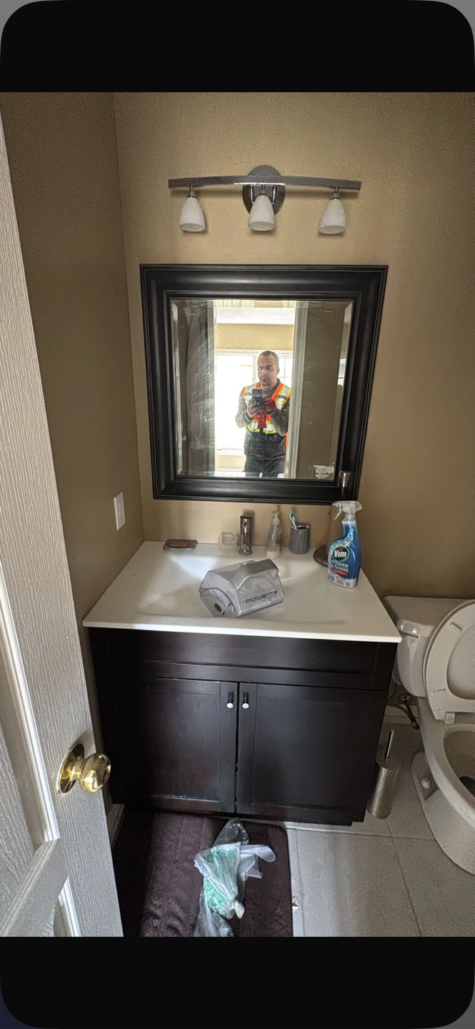 Vanity cabinet, sink, faucet & mirror