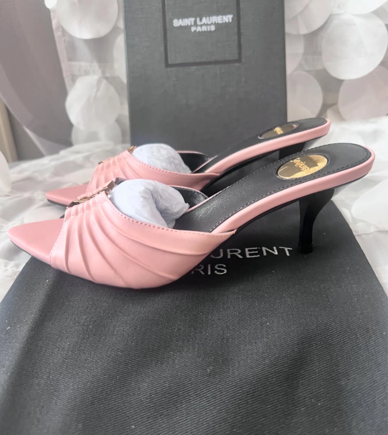 Saint Laurent Pink Leather Ruched Mule Heels - photo 3