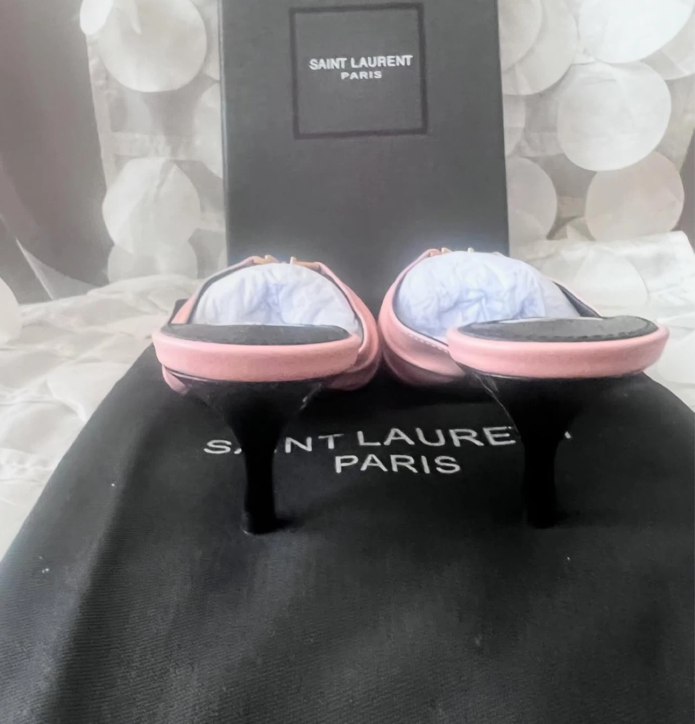 Saint Laurent Pink Leather Ruched Mule Heels - photo 4
