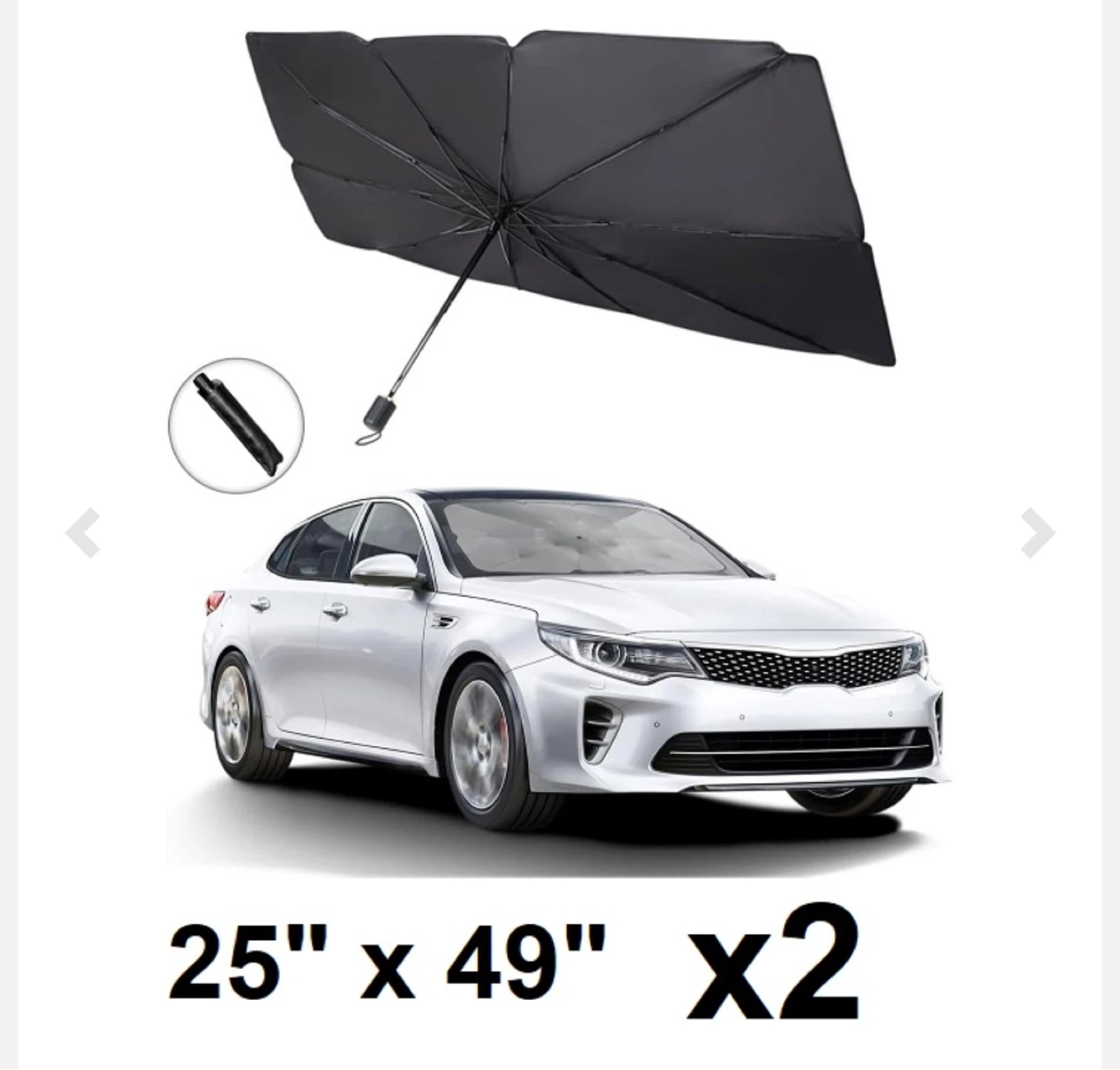 2 Pack Car Windshield Sunshade Umbrella 25" x 49"
