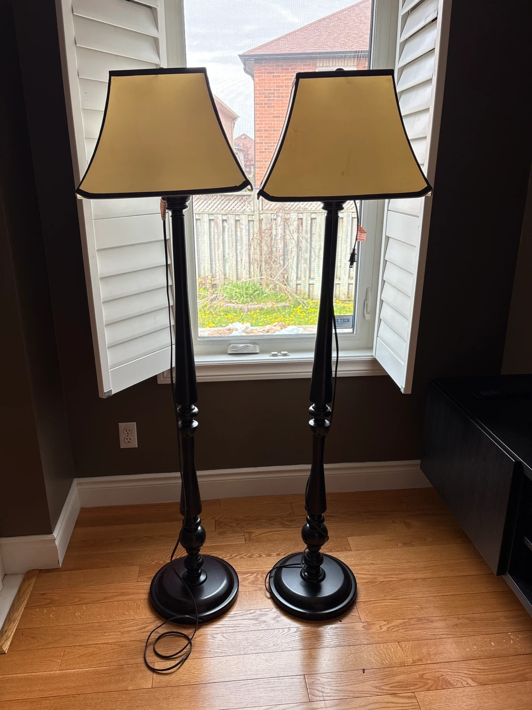 Pair of Black Floor Lamps with Beige Shades