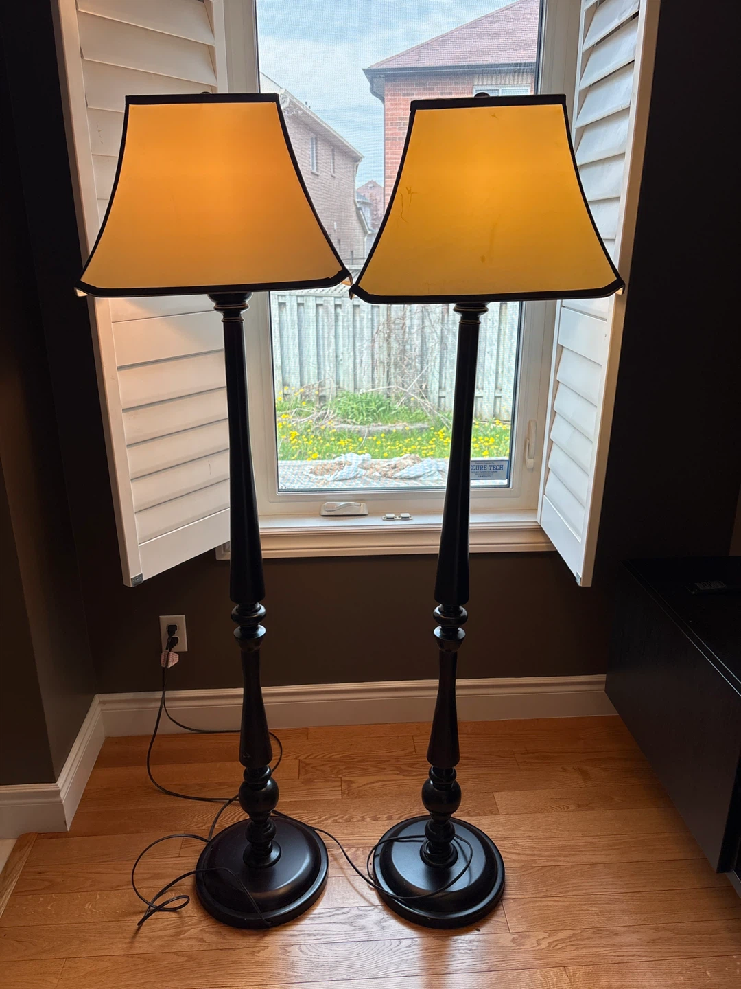 Pair of Black Floor Lamps with Beige Shades - photo 2