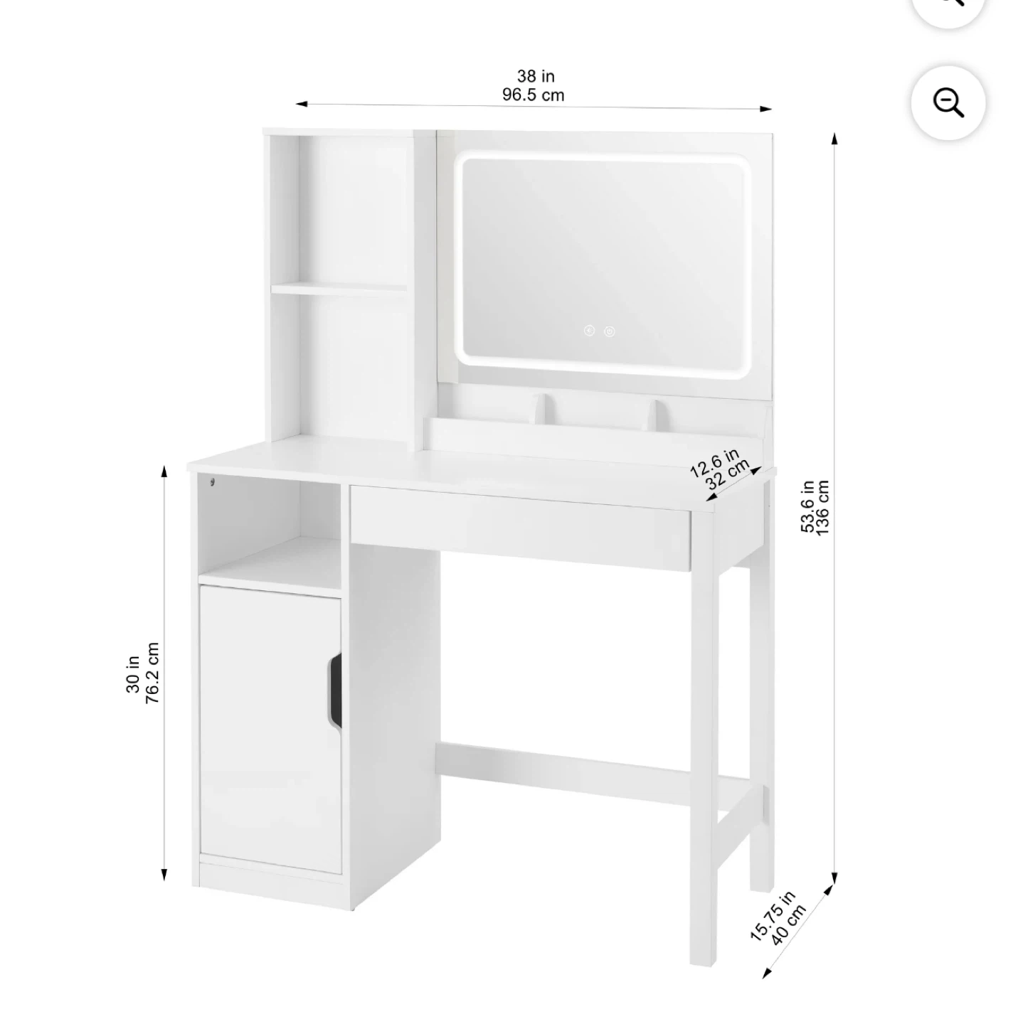 White Vanity Desk with LED Mirror - photo 2