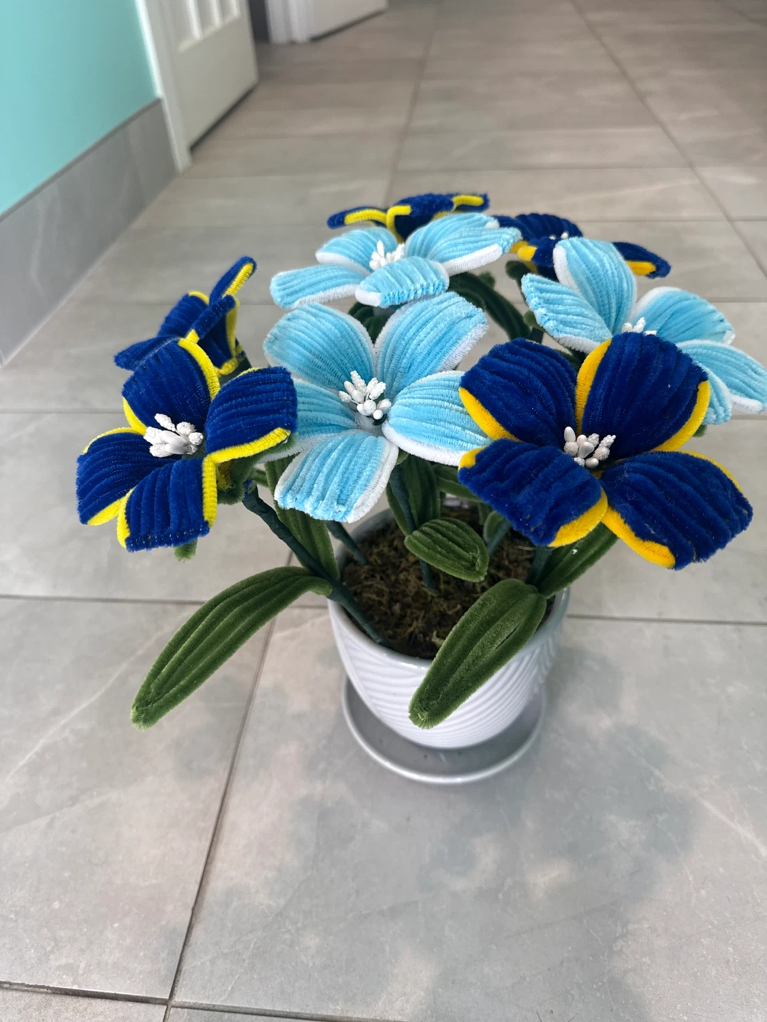 Artificial Pipe Cleaner Flowers in White Pot - photo 2
