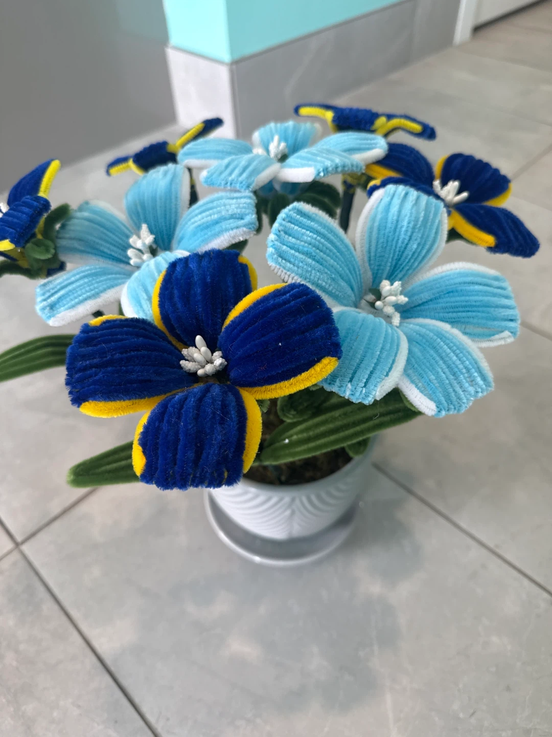 Artificial Pipe Cleaner Flowers in White Pot - photo 3