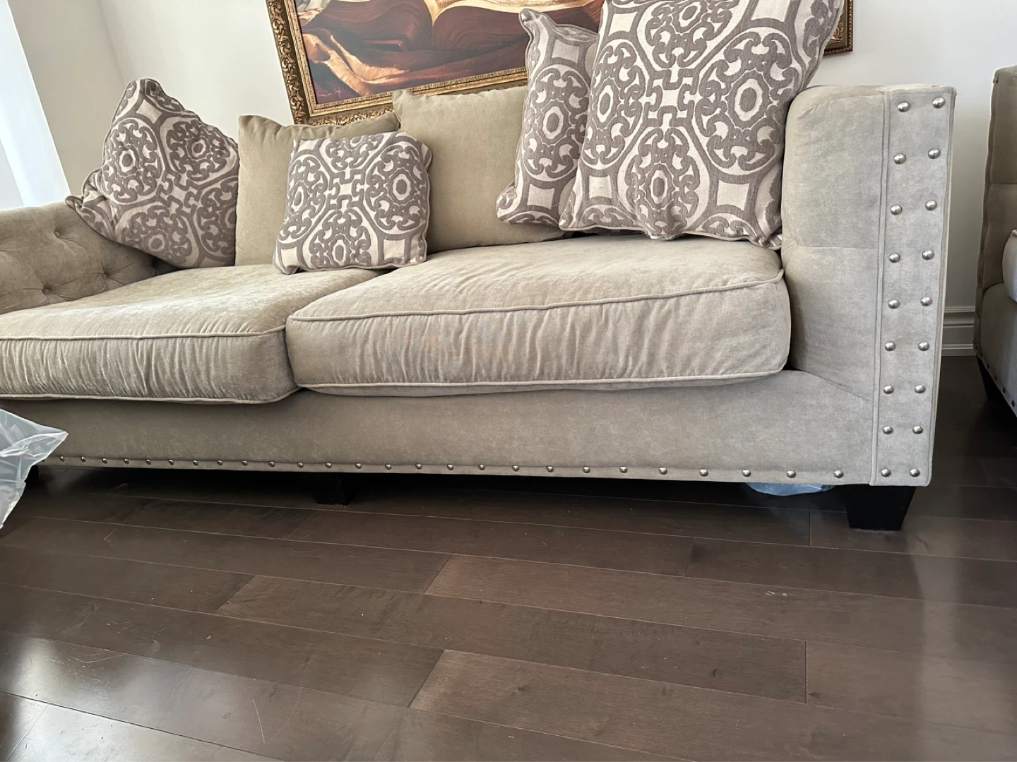 Tufted Loveseat with Studded Arms