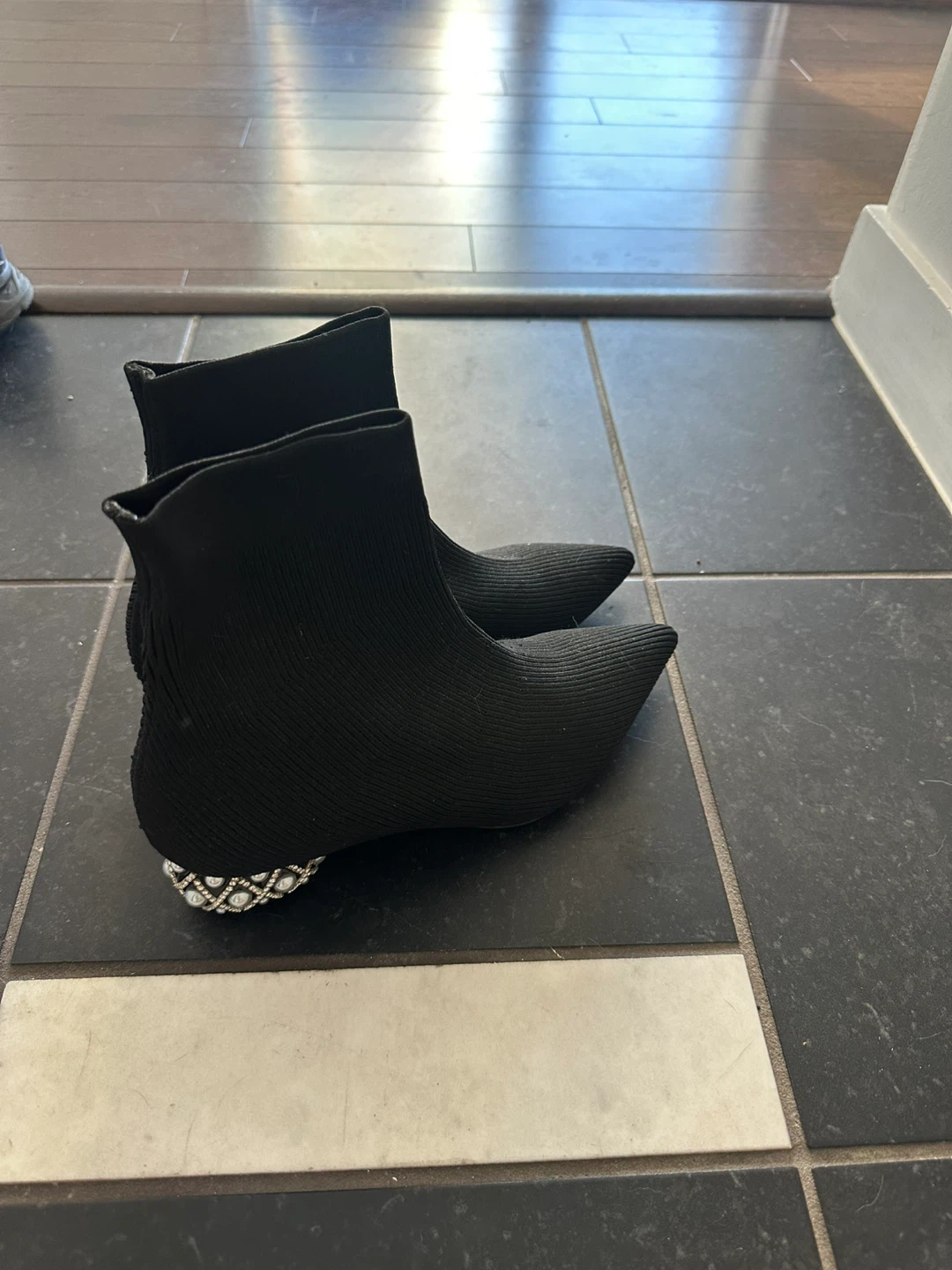 Rene Caovilla Black Sock Boots with Embellished Heels Size 38 - photo 3