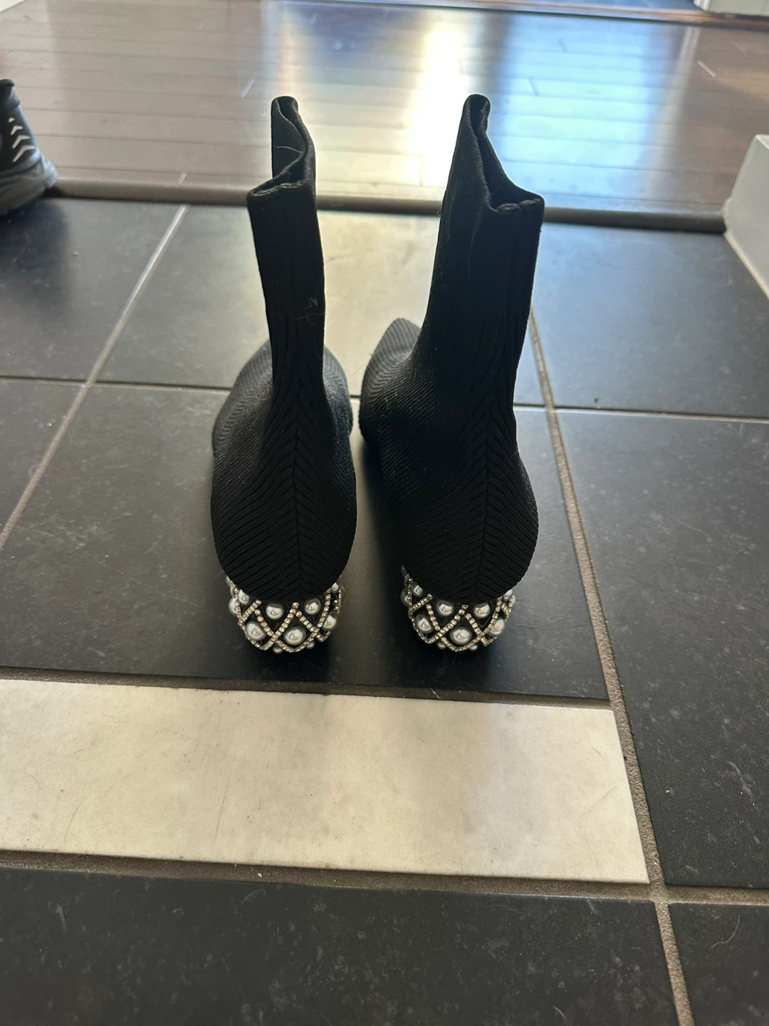 Rene Caovilla Black Sock Boots with Embellished Heels Size 38 - photo 2