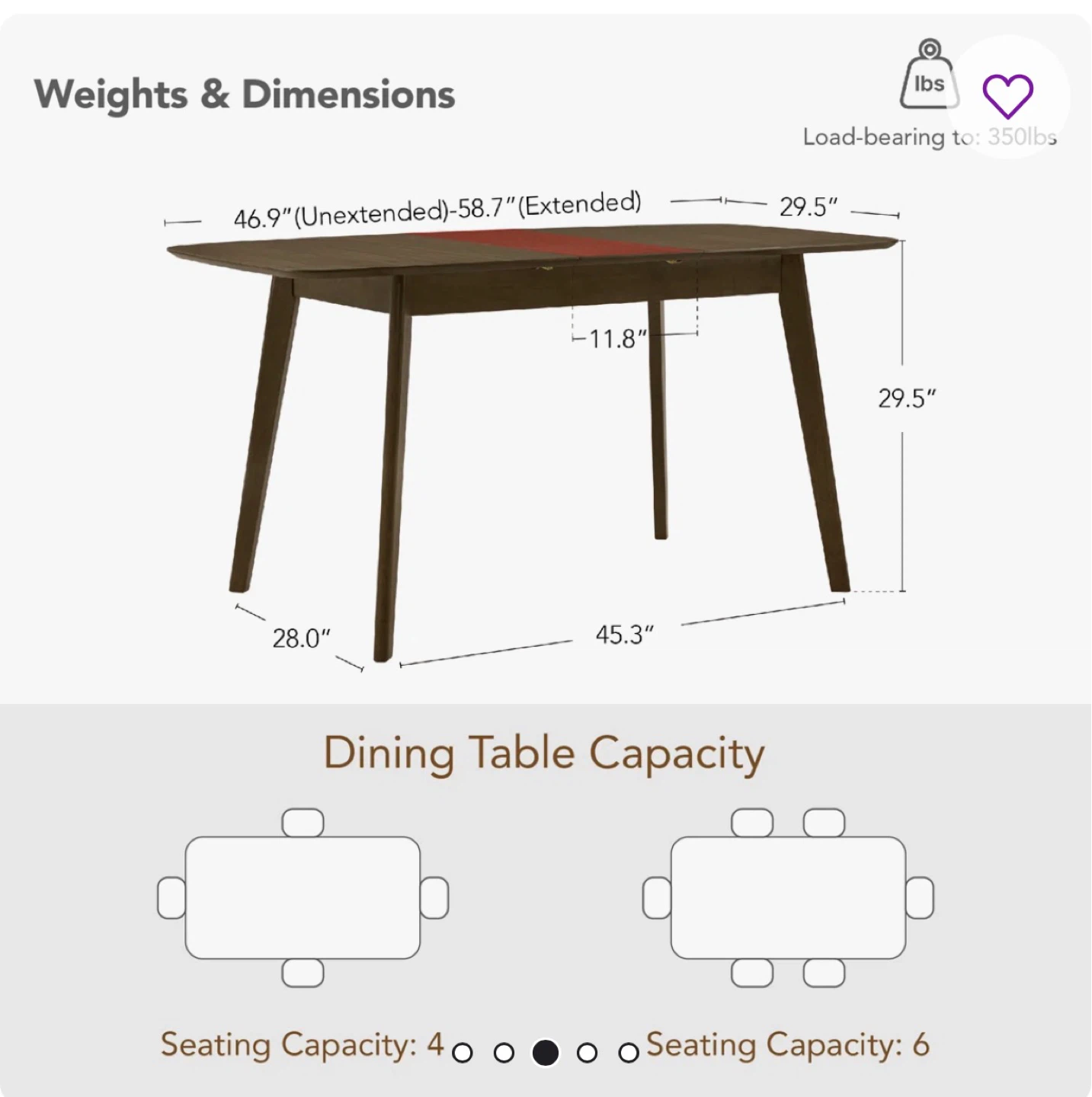 Extendable Dining Table - Dark Brown - photo 4