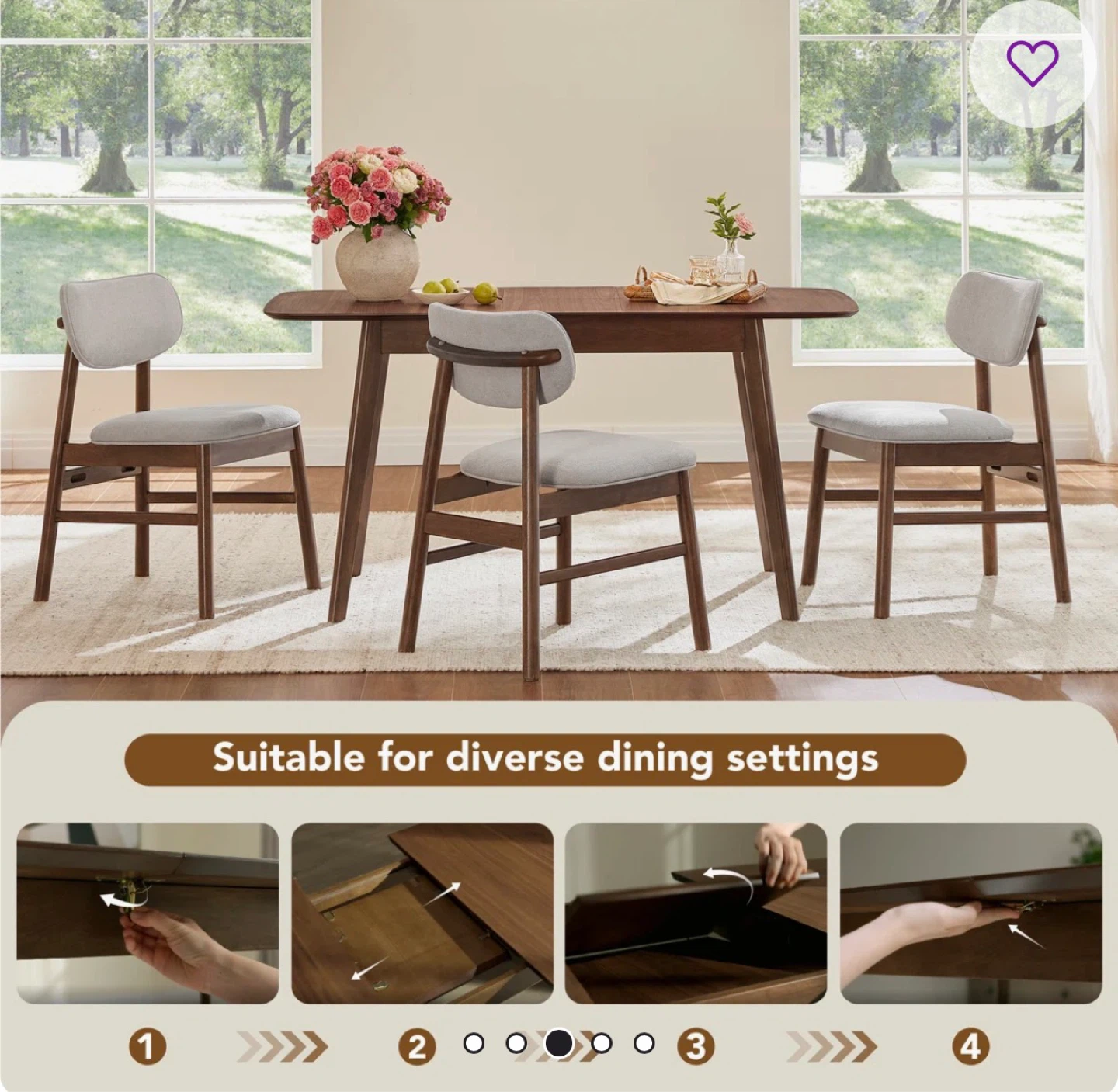 Extendable Dining Table - Dark Brown - photo 2