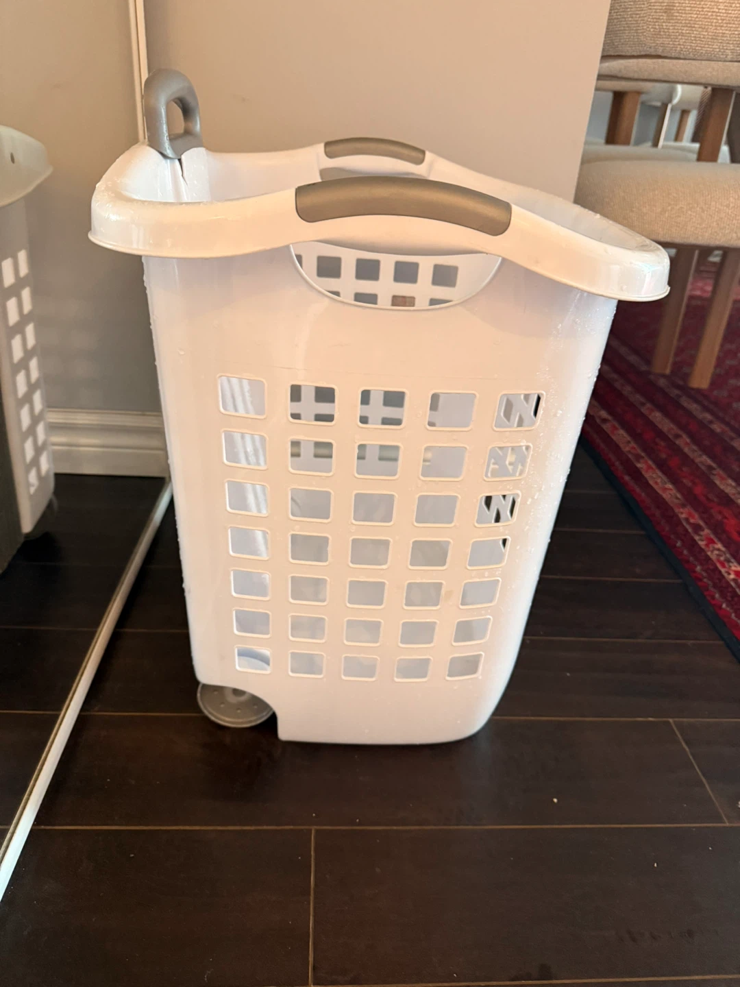 White Laundry Basket with Wheels and Handles