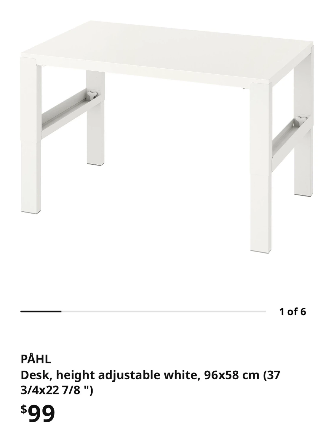 IKEA PÅHL Desk - White, Height Adjustable