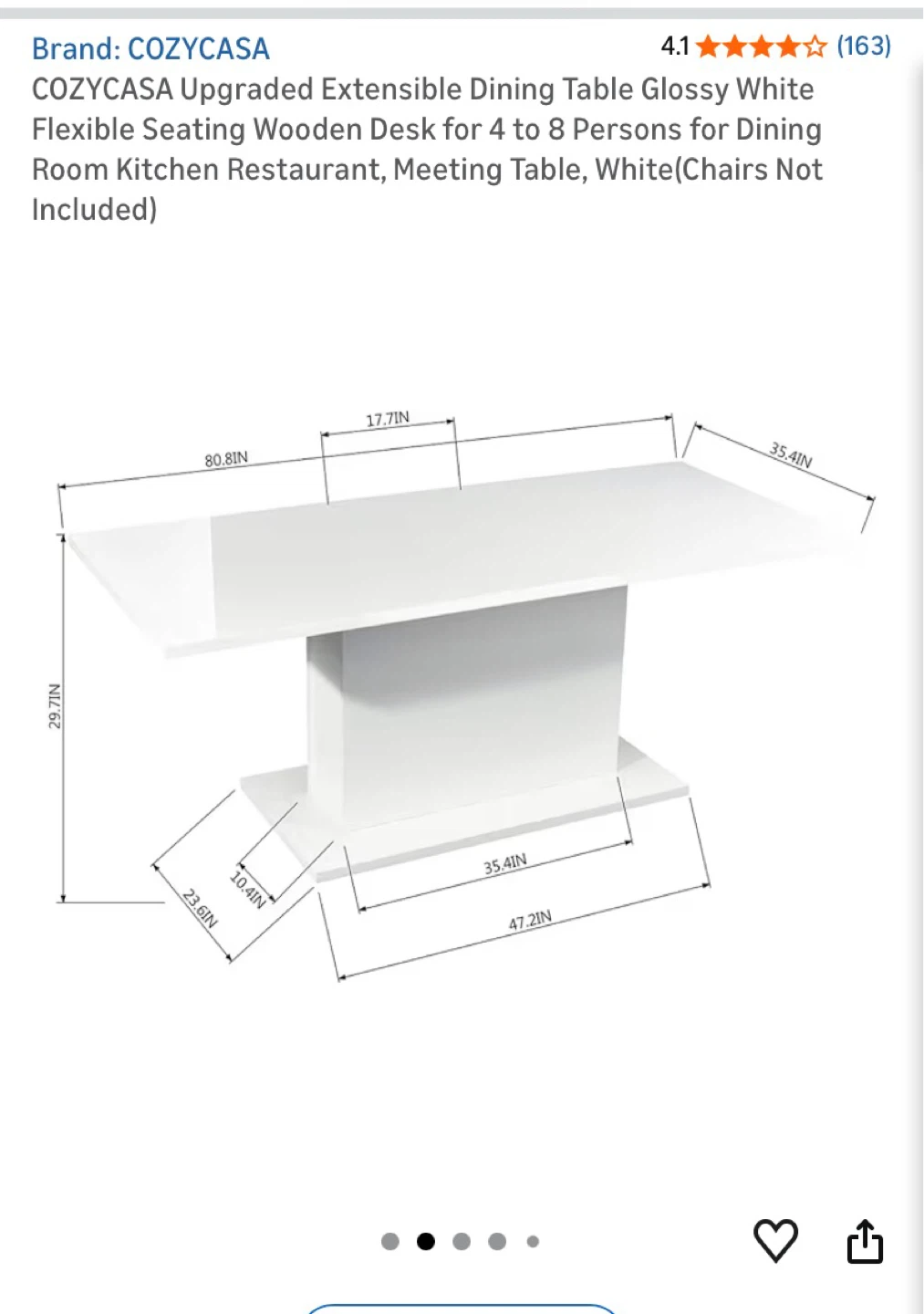 COZYCASA Extensible Dining Table White & black Chairs - photo 3