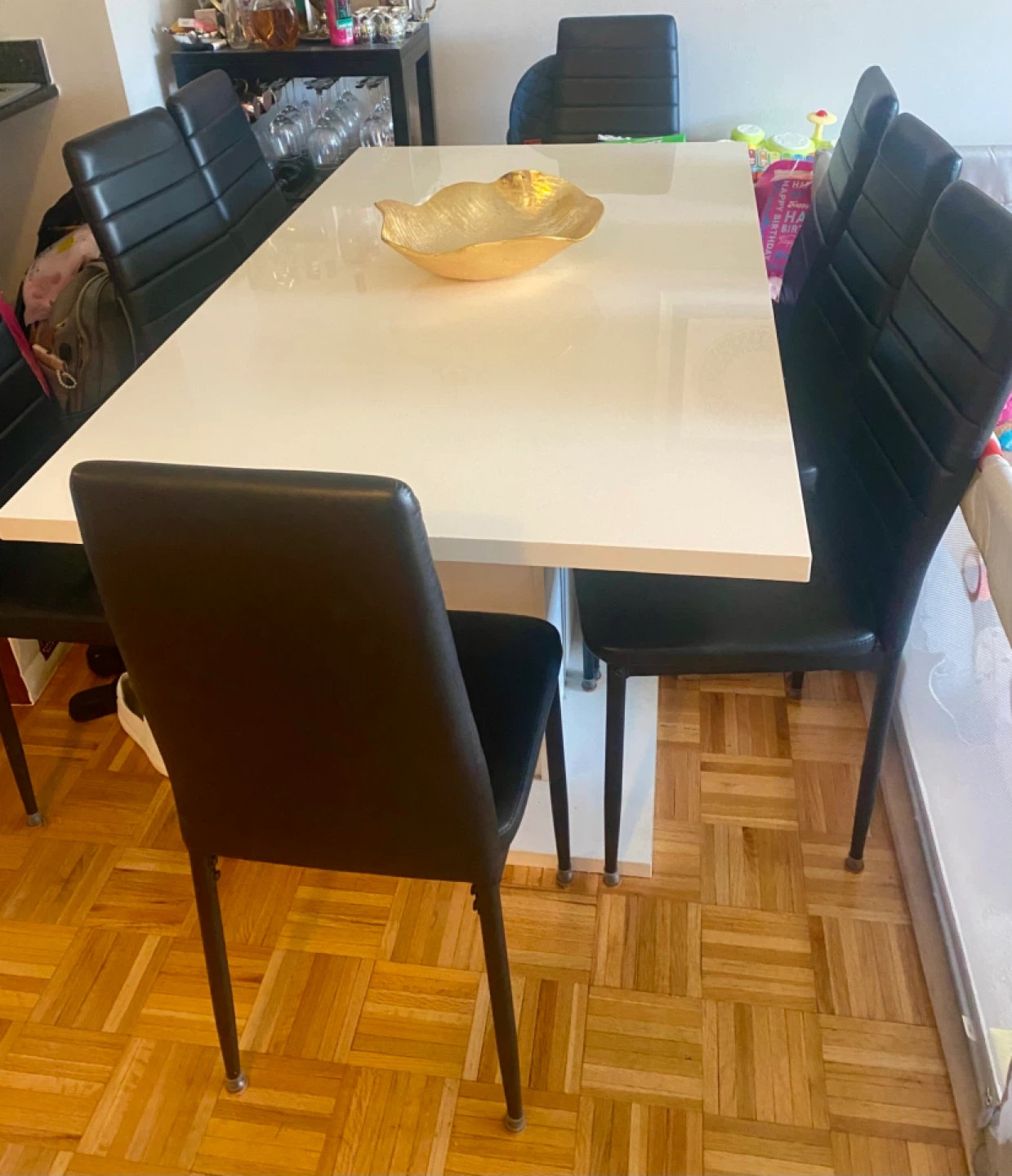 COZYCASA Extensible Dining Table White & black Chairs