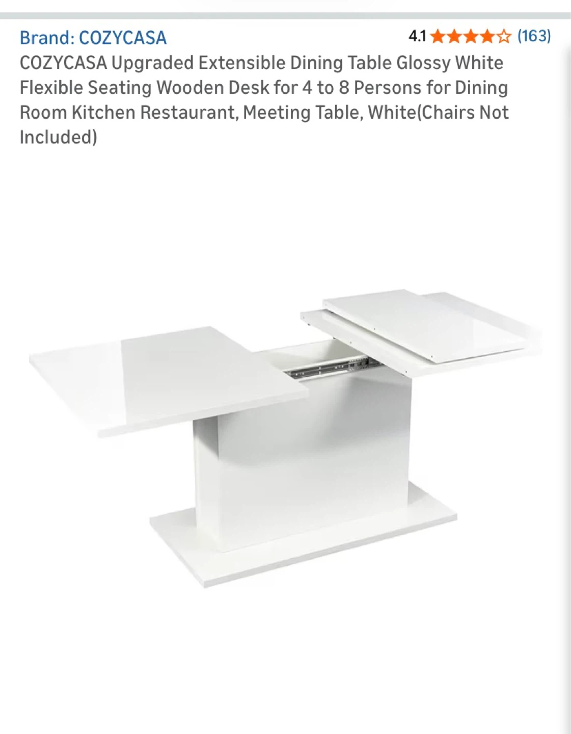 COZYCASA Extensible Dining Table White & black Chairs - photo 4