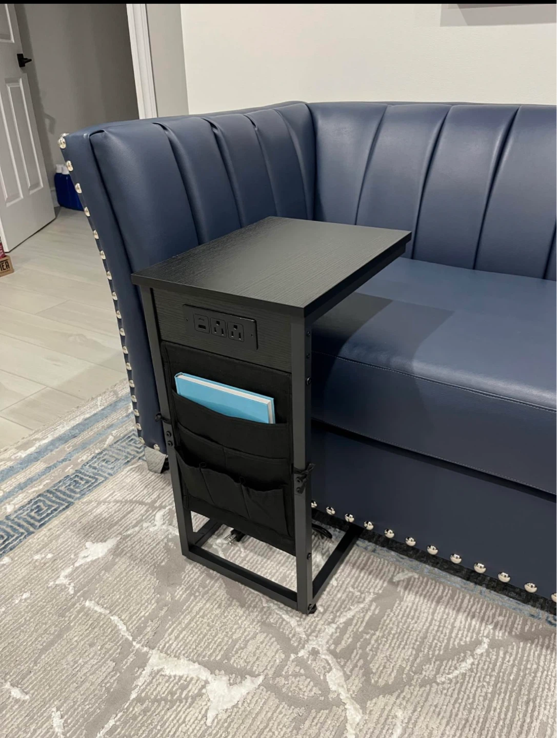 C-Shaped Sofa Side Table with Charging Station - photo 3