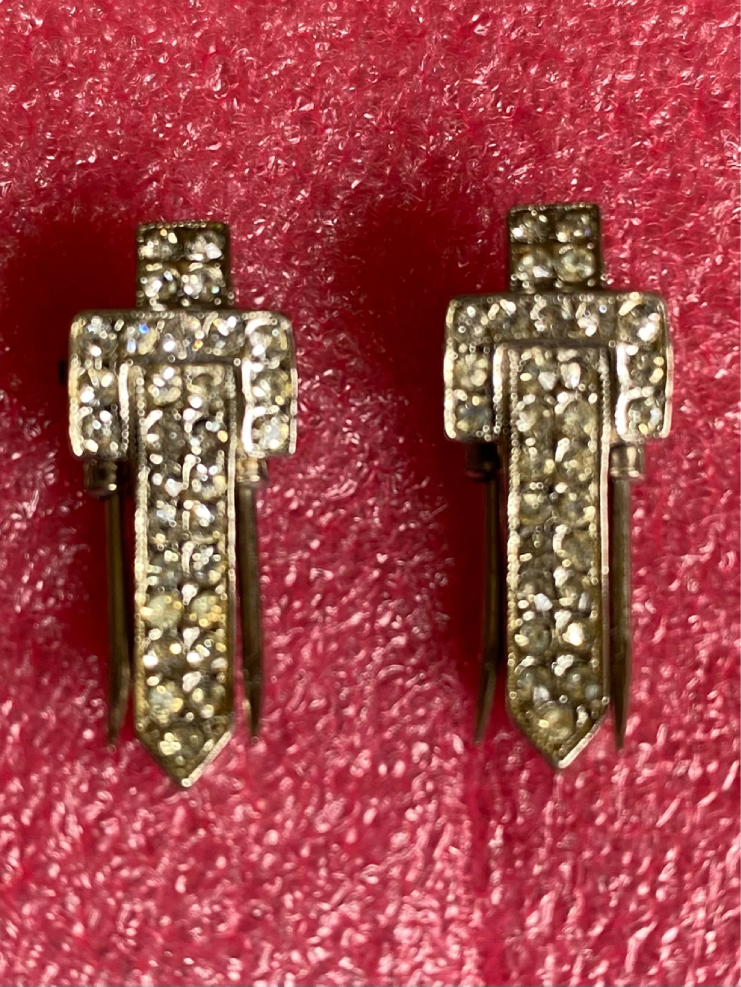 Vintage Pair of Crystal Rhinestones Cross Pins
