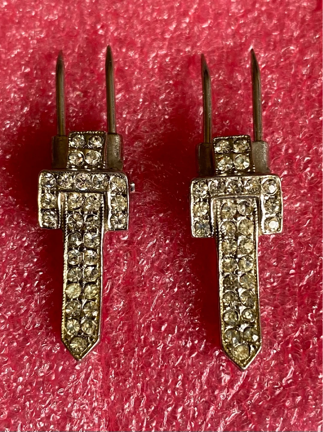 Vintage Pair of Crystal Rhinestones Cross Pins - photo 4
