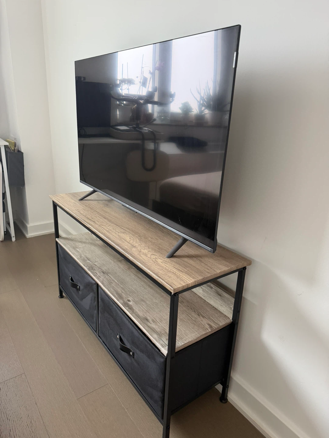 Rustic Wood TV Stand with 2 Fabric Drawers - photo 2