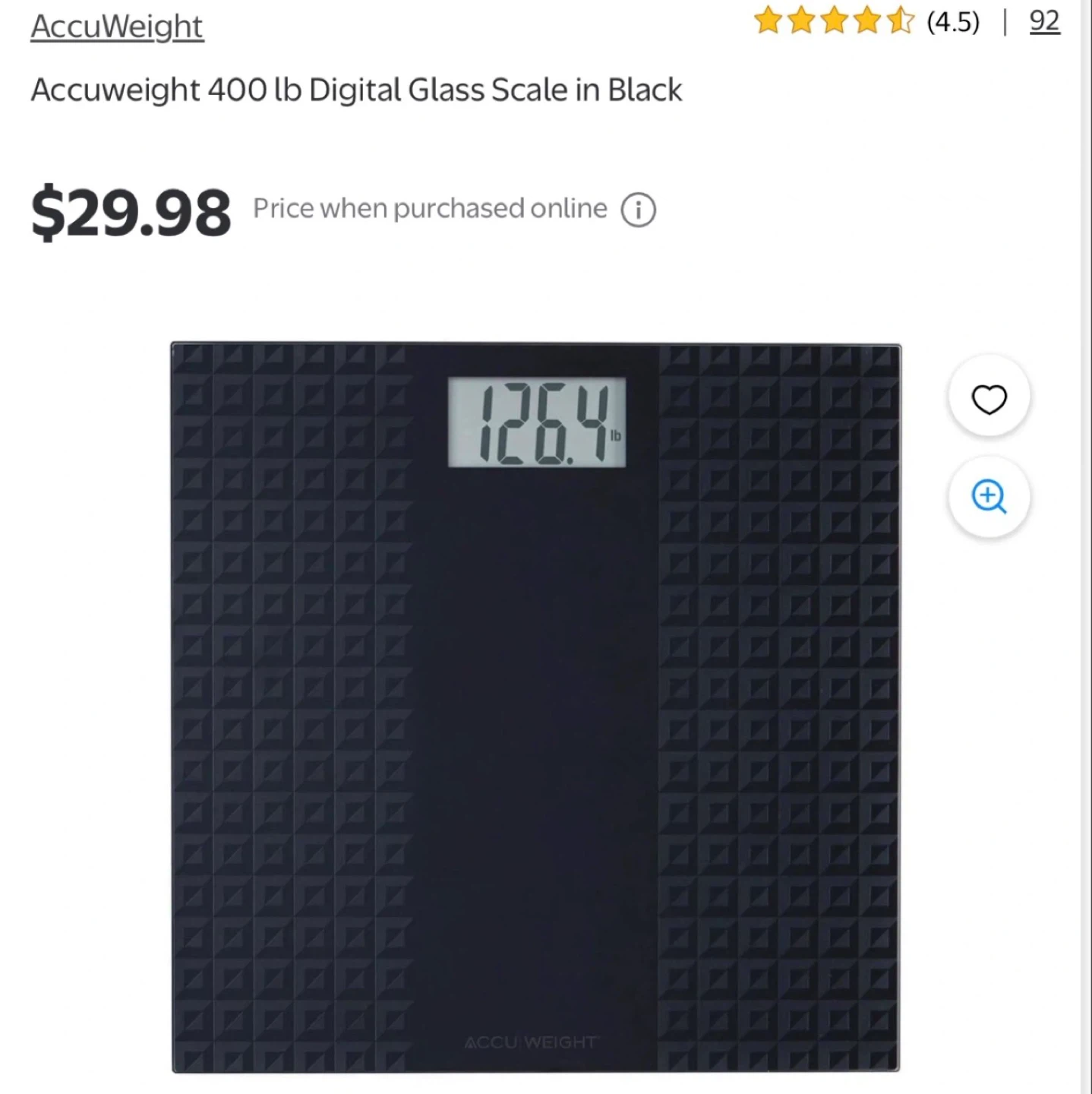 Accuweight 400 lb Digital Glass Scale - Black