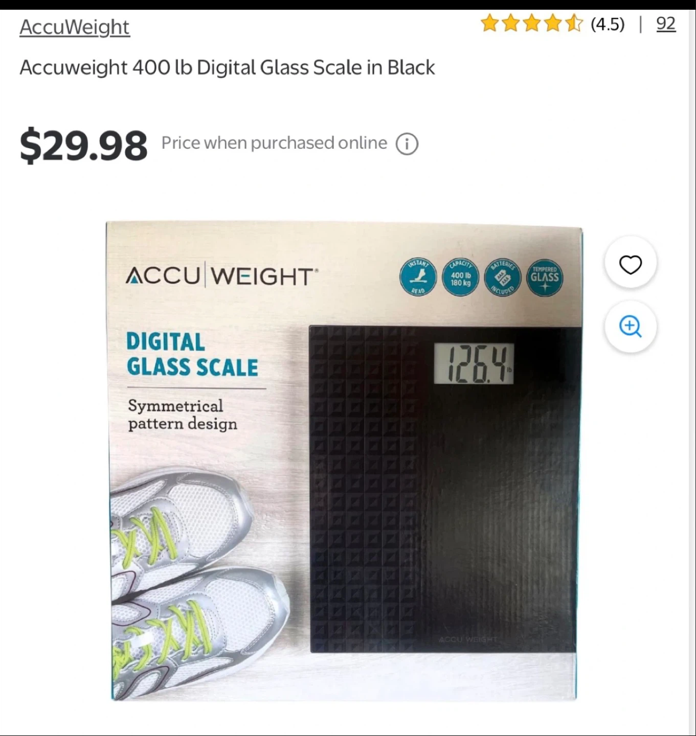 Accuweight 400 lb Digital Glass Scale - Black - photo 2