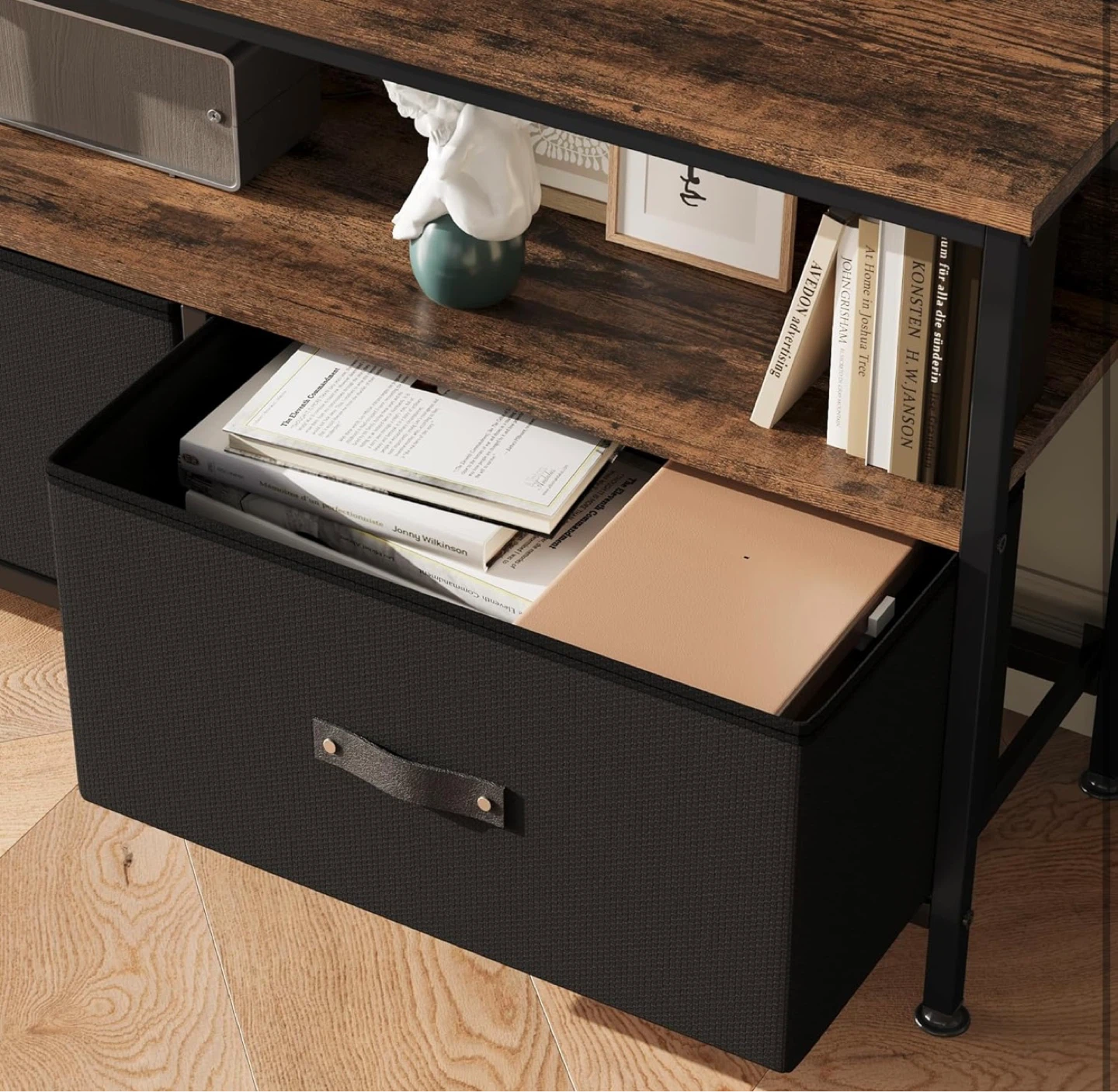 Rustic Wood TV Stand with 2 Fabric Drawers - photo 4