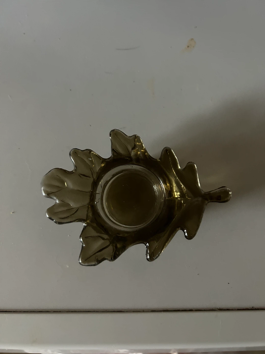 Leaf shaped glass tea light holder