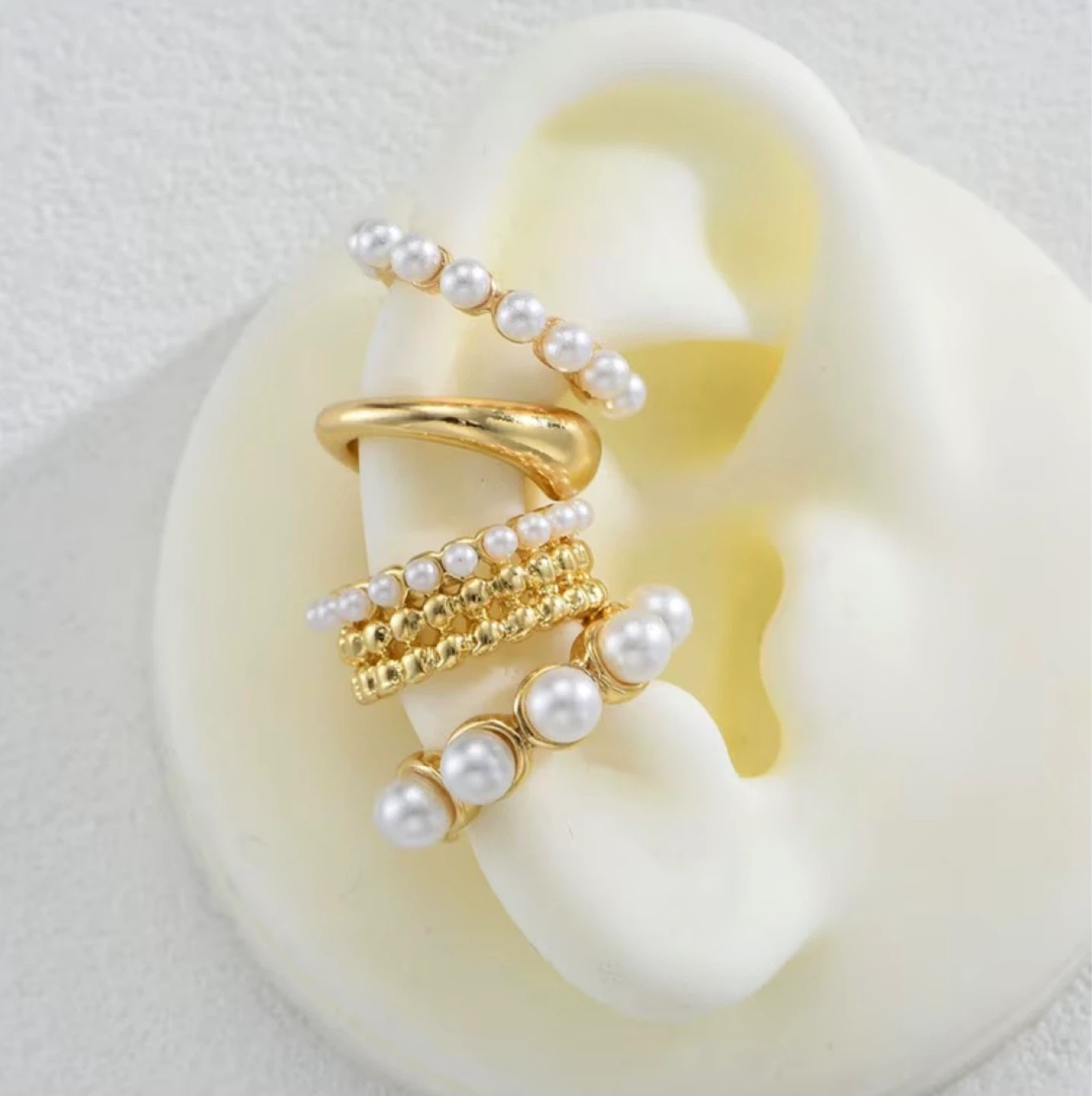 Set of 4 Pearl & Gold-Toned Ear Cuffs - photo 5