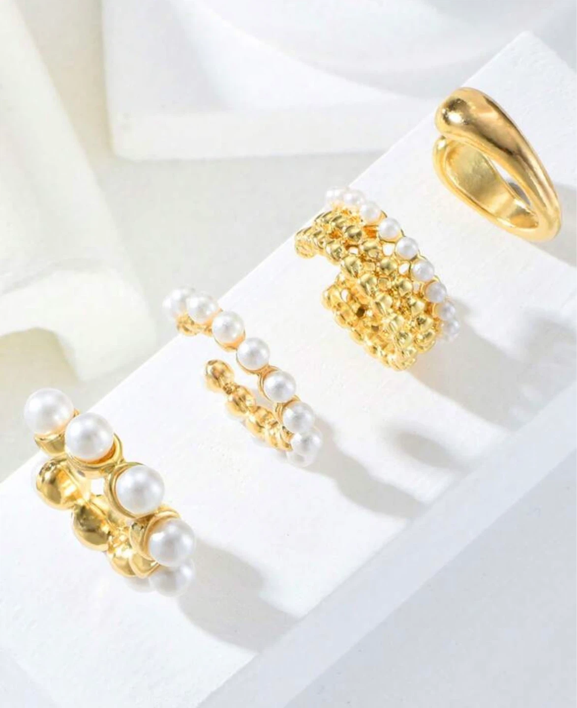 Set of 4 Pearl & Gold-Toned Ear Cuffs - photo 3