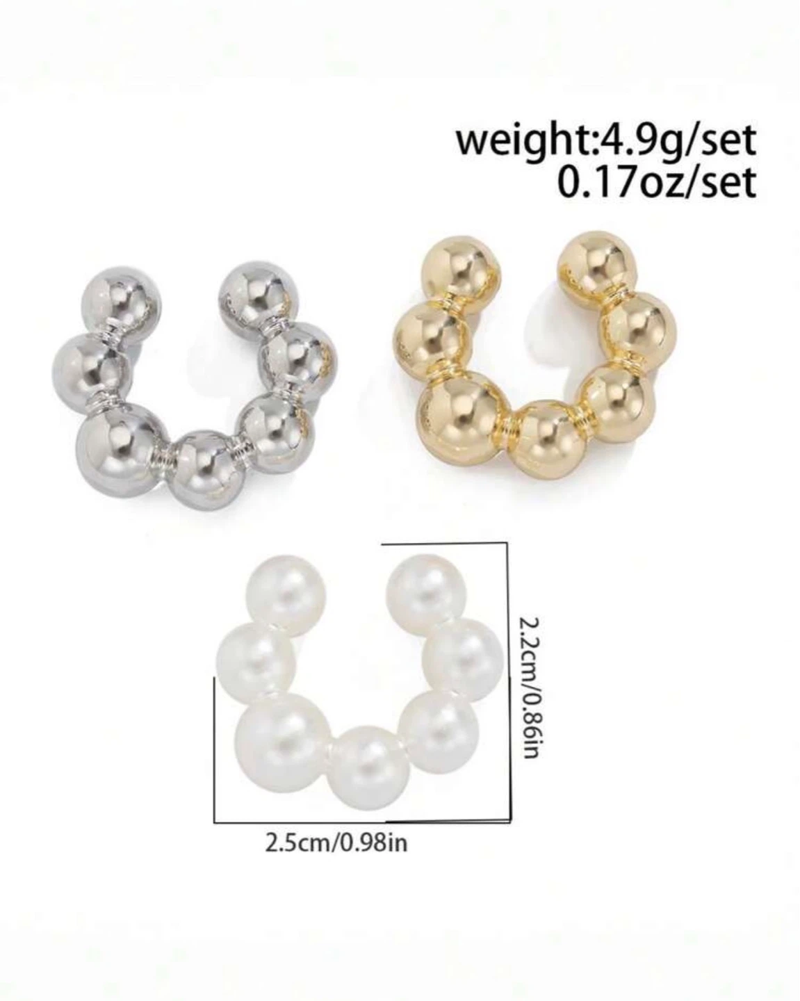 Set of 3 Ball Bead Ear Cuffs - photo 2