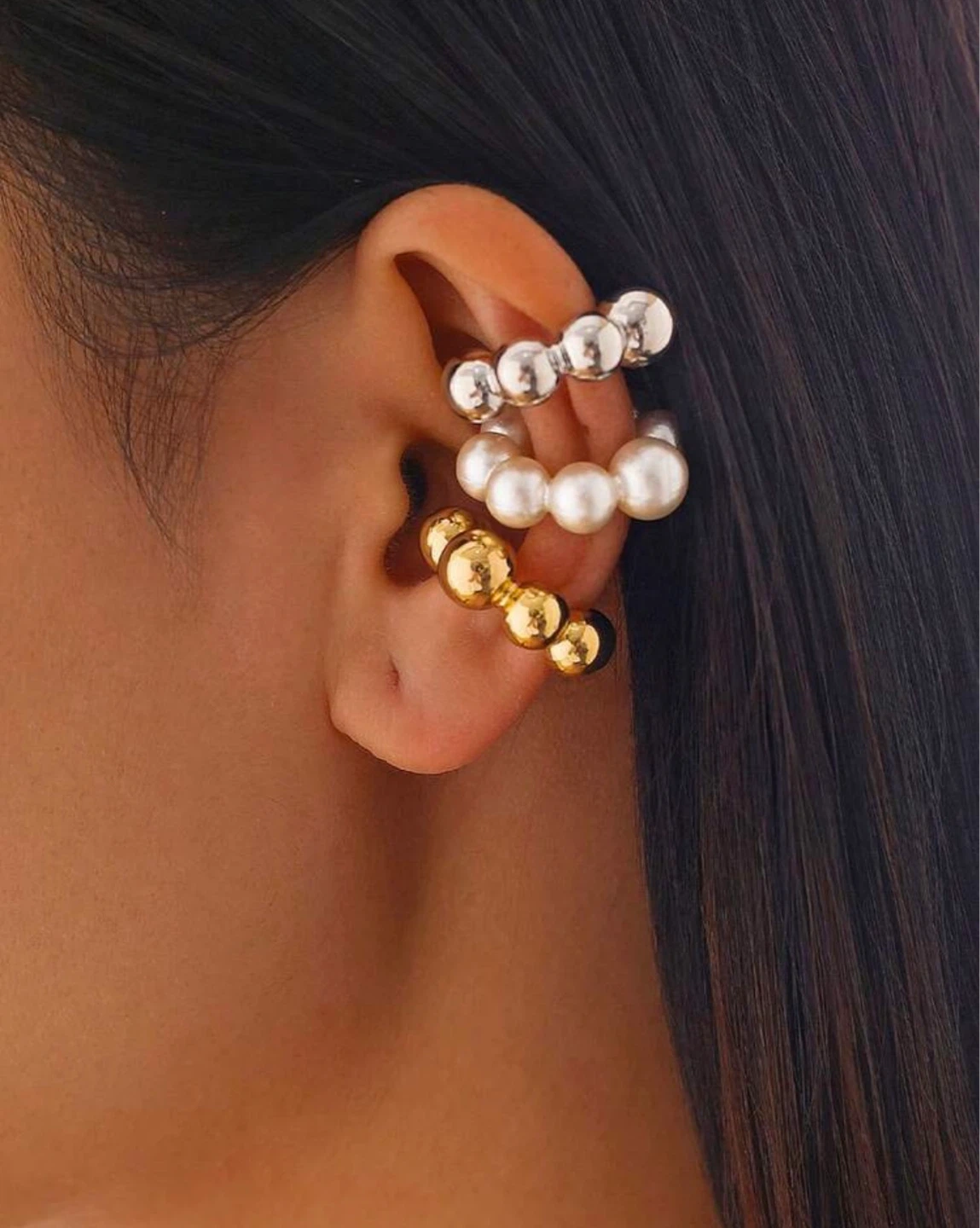Set of 3 Ball Bead Ear Cuffs