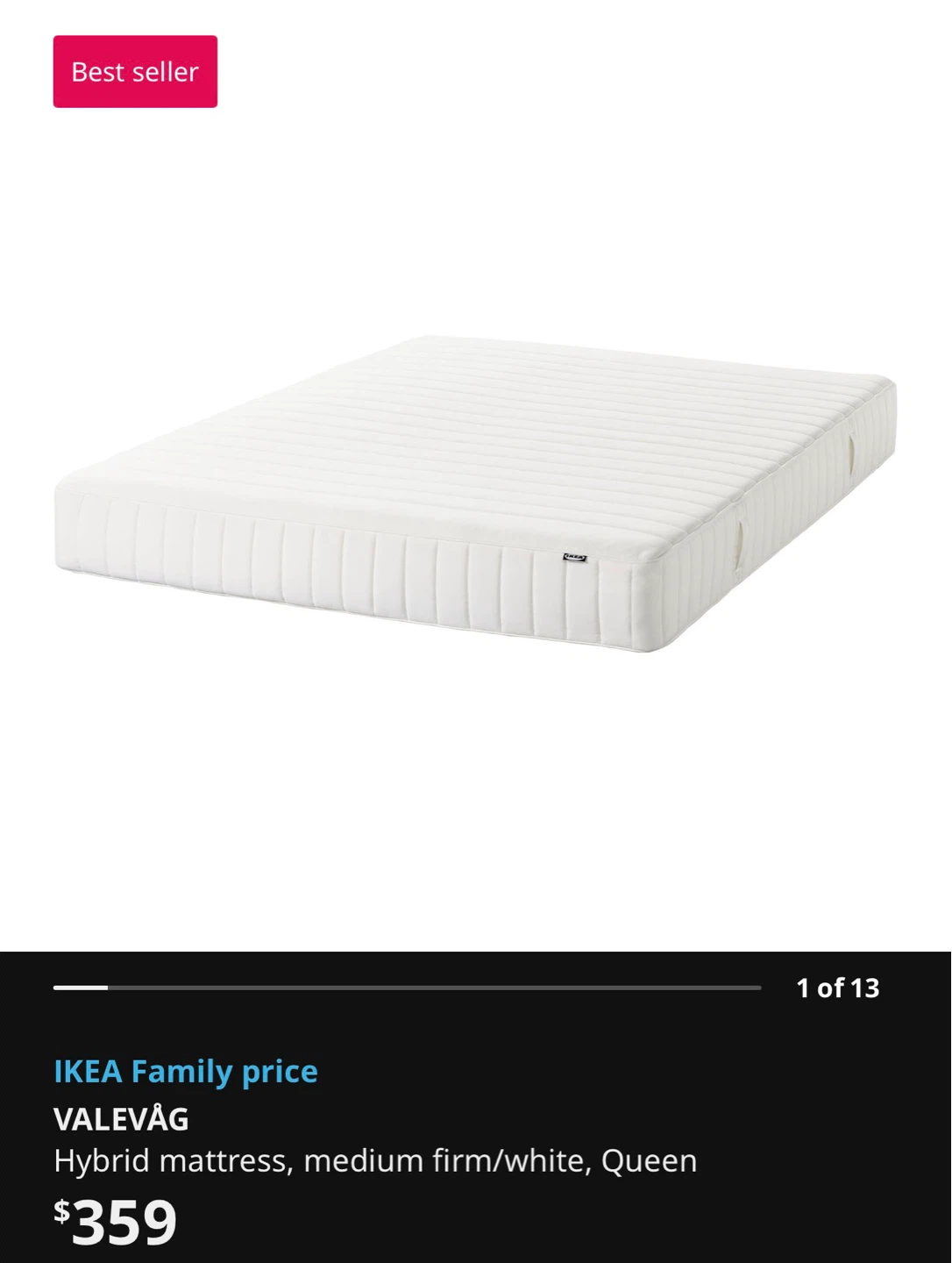 IKEA VALEVÅG Hybrid Mattress, Queen, Medium Firm, White