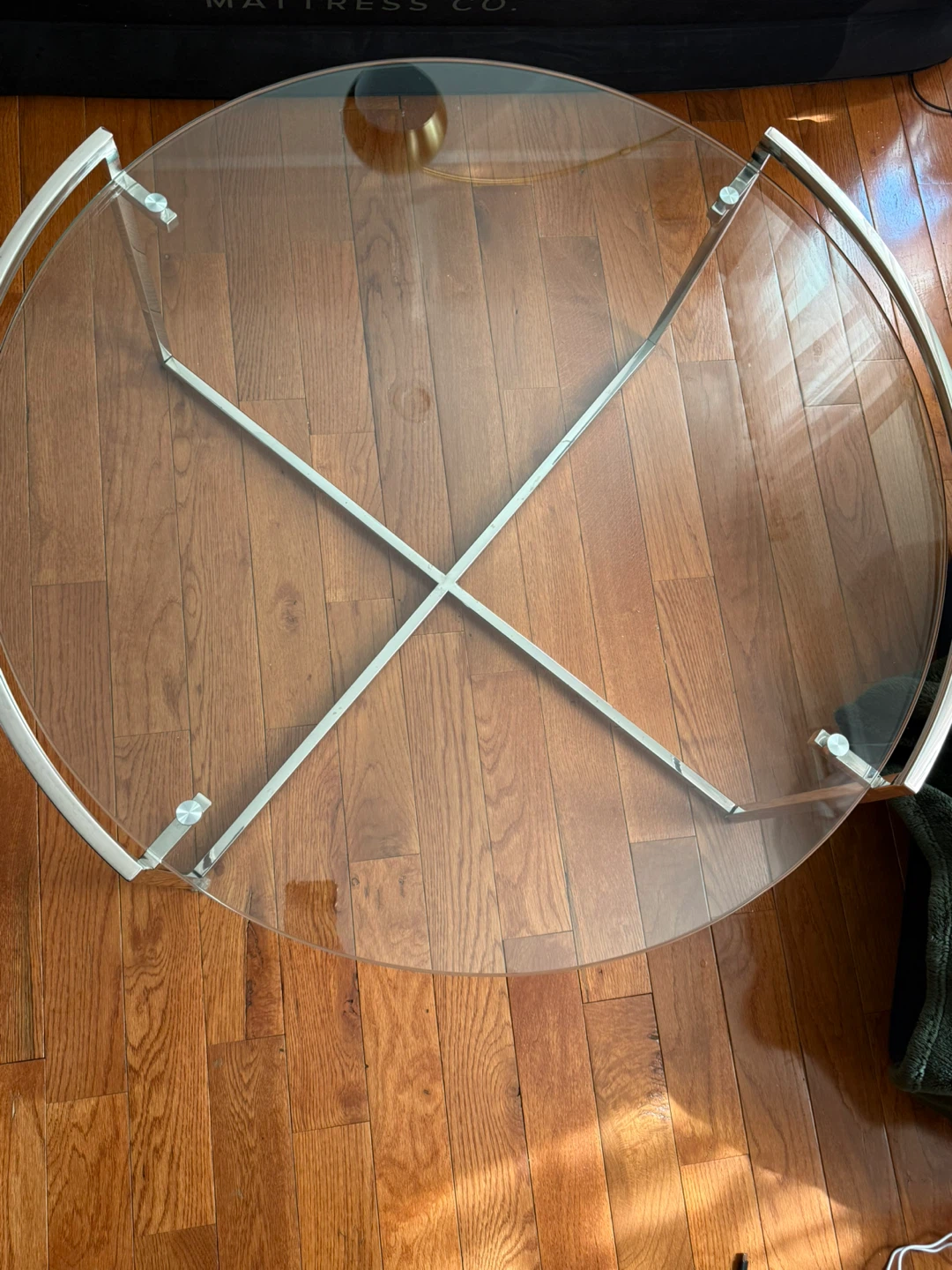 Round Glass Coffee Table with Chrome Base - photo 3