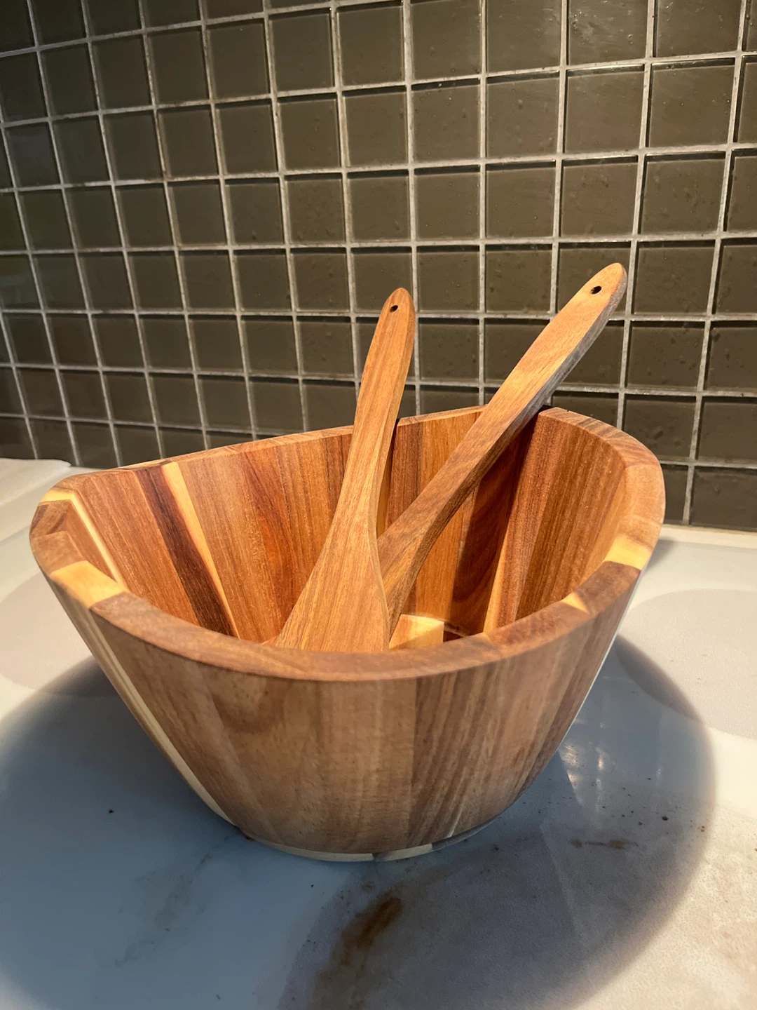Wooden Salad Bowl with Servers