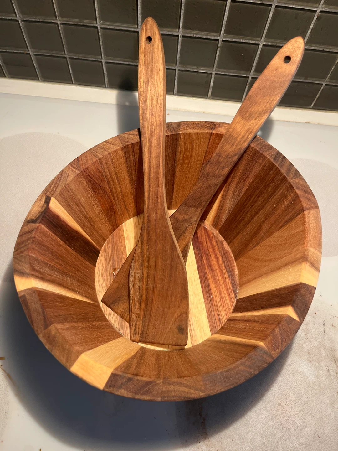 Wooden Salad Bowl with Servers - photo 2